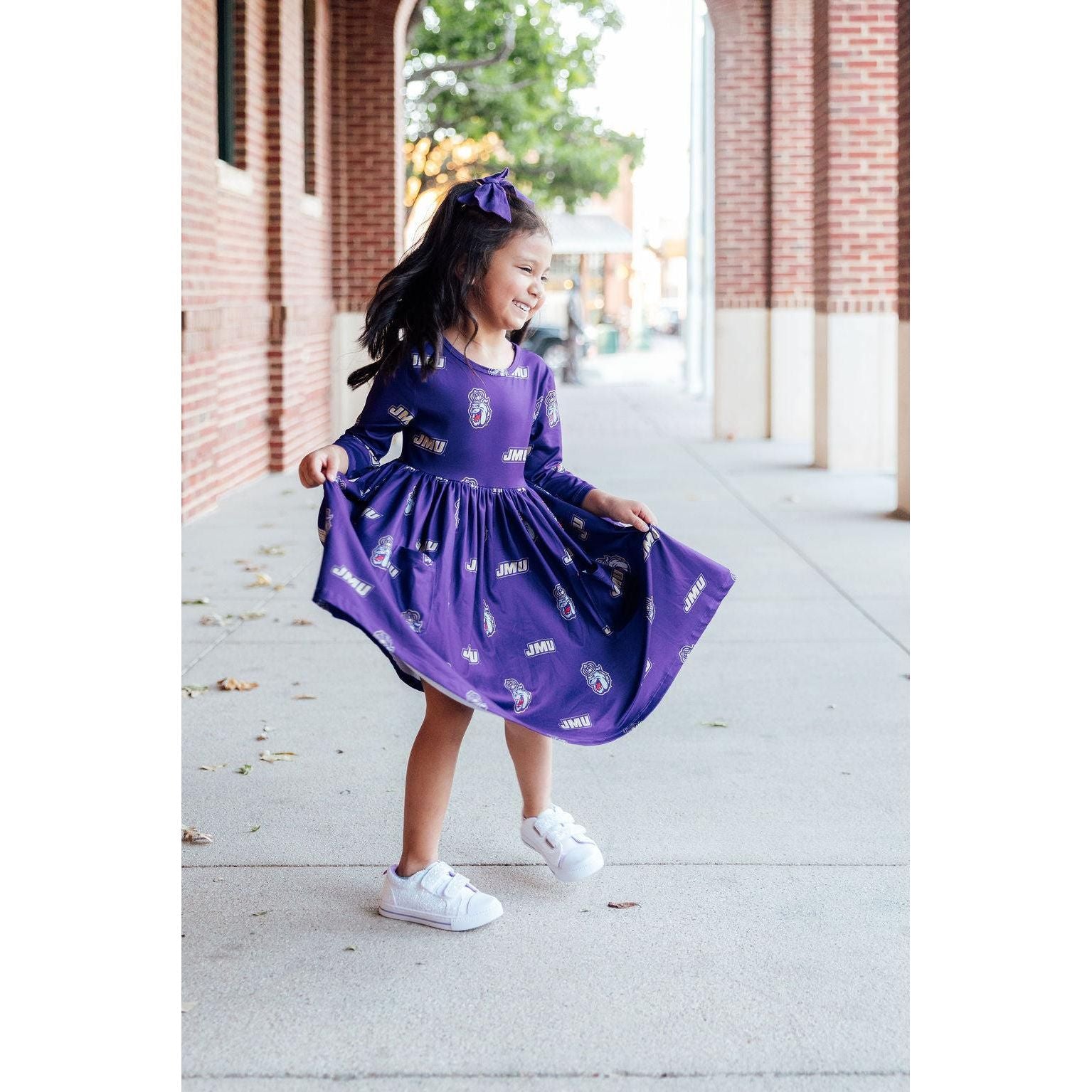 JMU Purple Duke Dog 3/4 Sleeve Pocket Twirl Dress