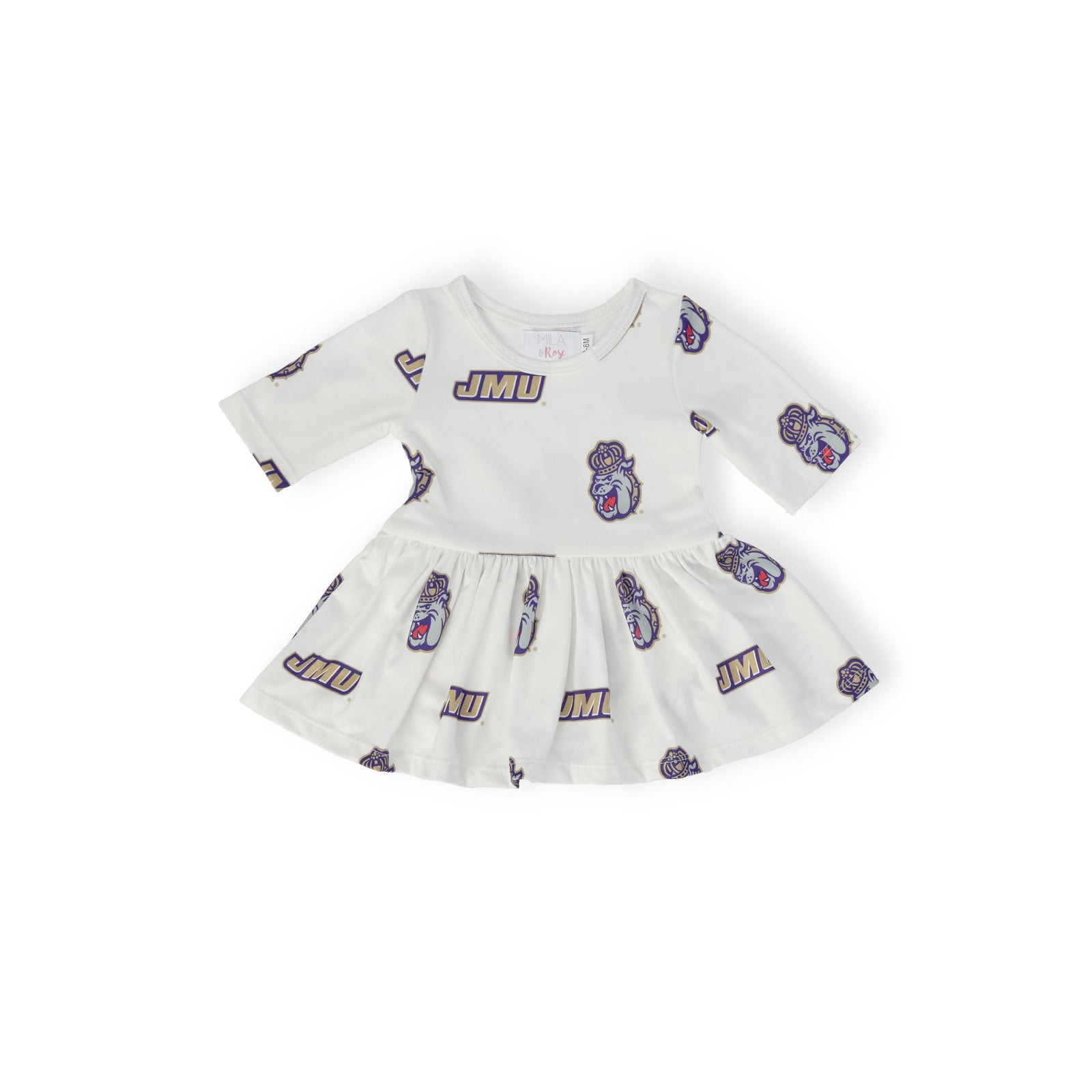 JMU White Duke Dog 3/4 Sleeve Twirl Bodysuit