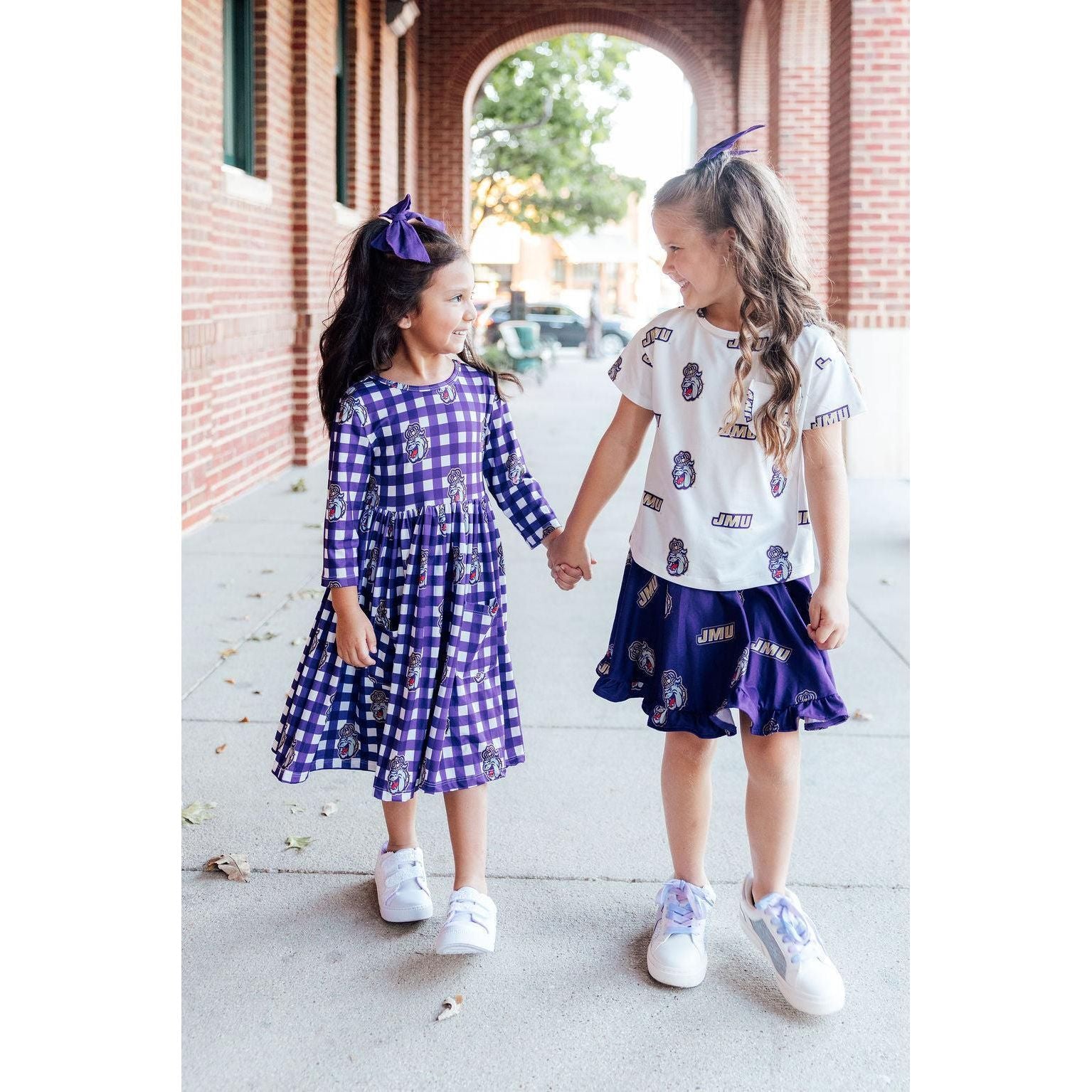 JMU Plaid Duke Dog 3/4 Sleeve Pocket Twirl Dress