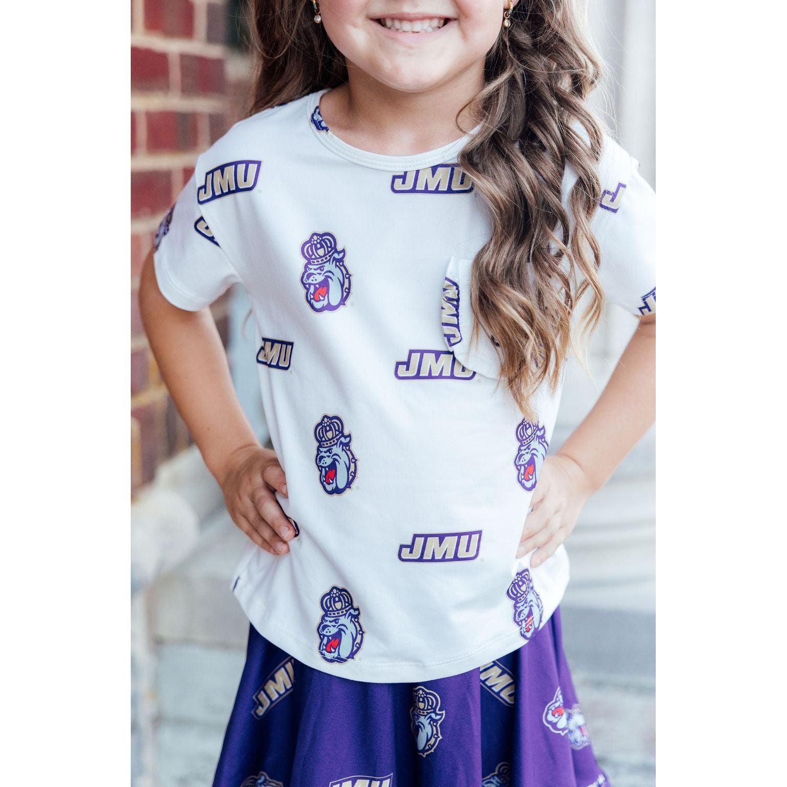 JMU White Duke Dog Ruffle Pocket Tee