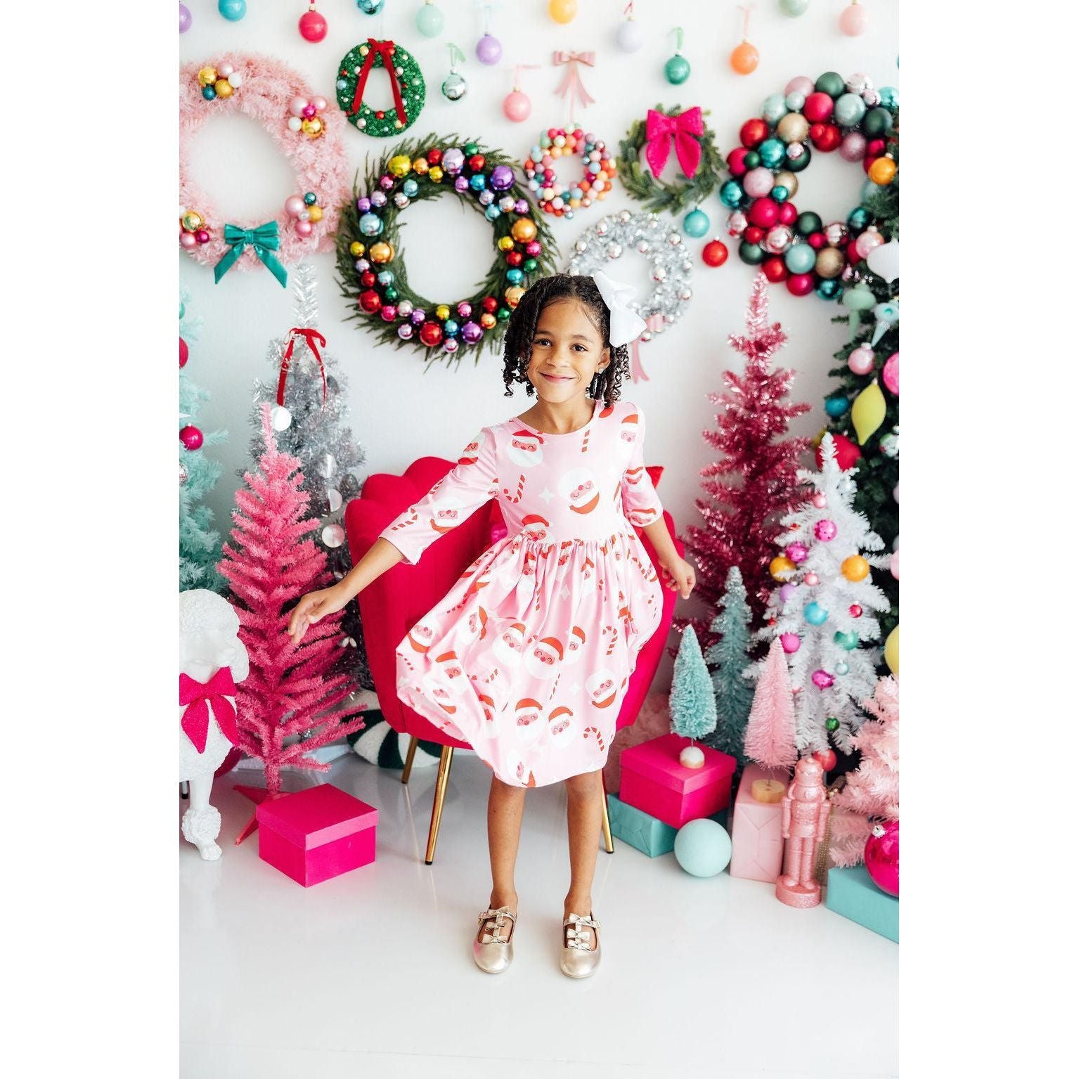 Jingle Bells 3/4 Sleeve Pocket Twirl Dress