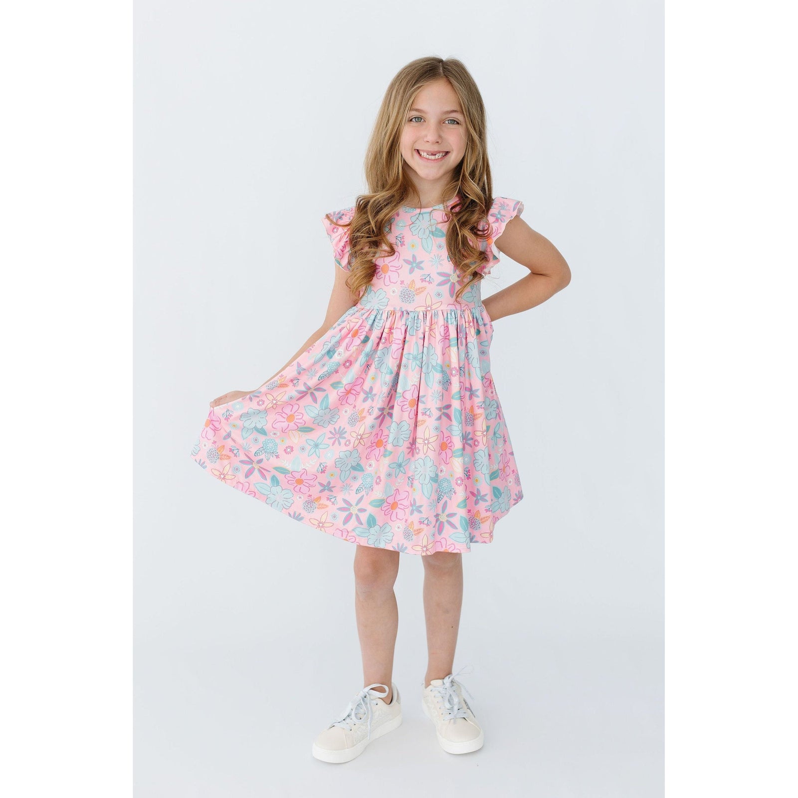 Beachy Blooms Flutter Sleeve Twirl Dress