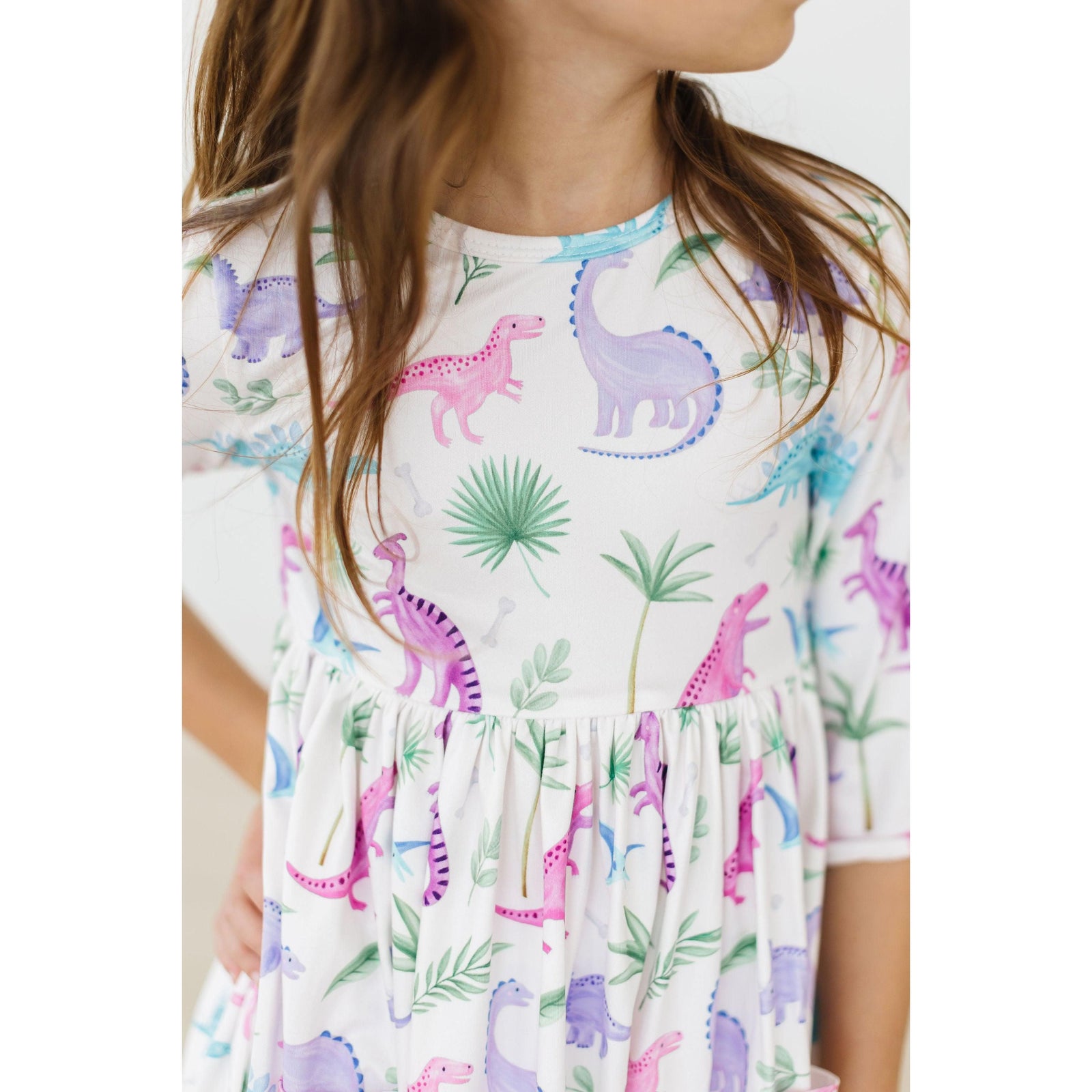 Dino Darling 3/4 Sleeve Pocket Twirl Dress
