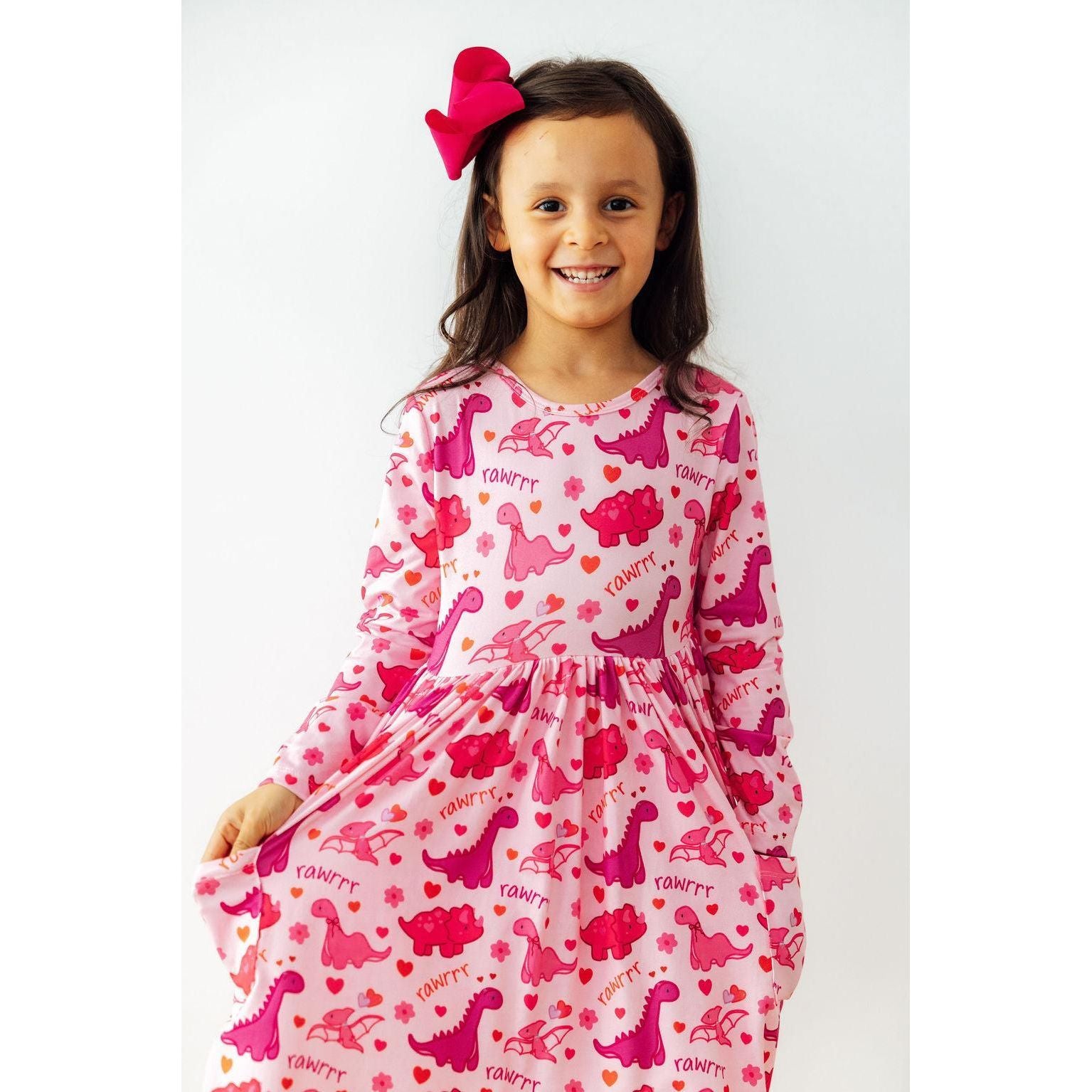 Dino Kisses L/S Pocket Twirl Dress