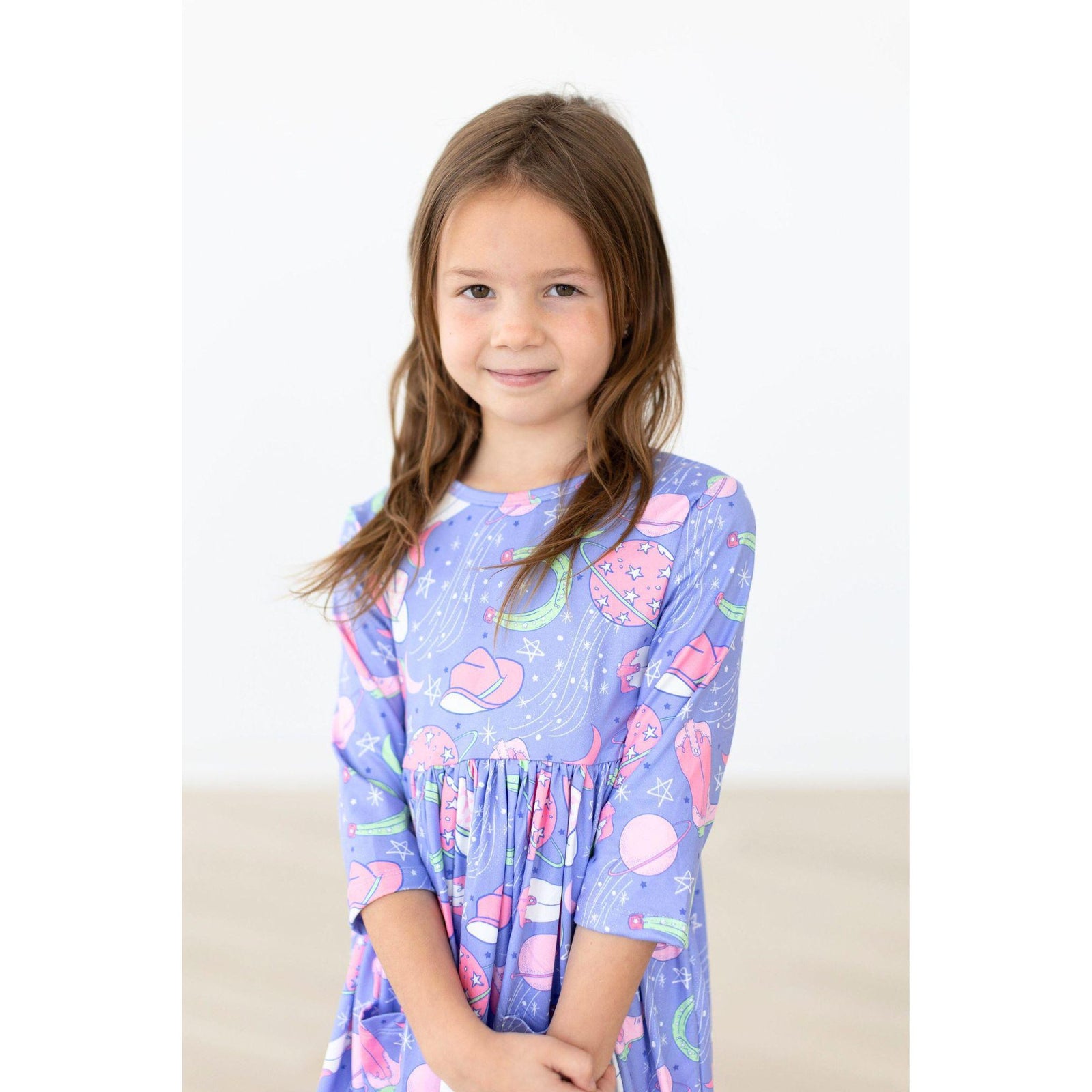 Neon Moon 3/4 Sleeve Pocket Twirl Dress