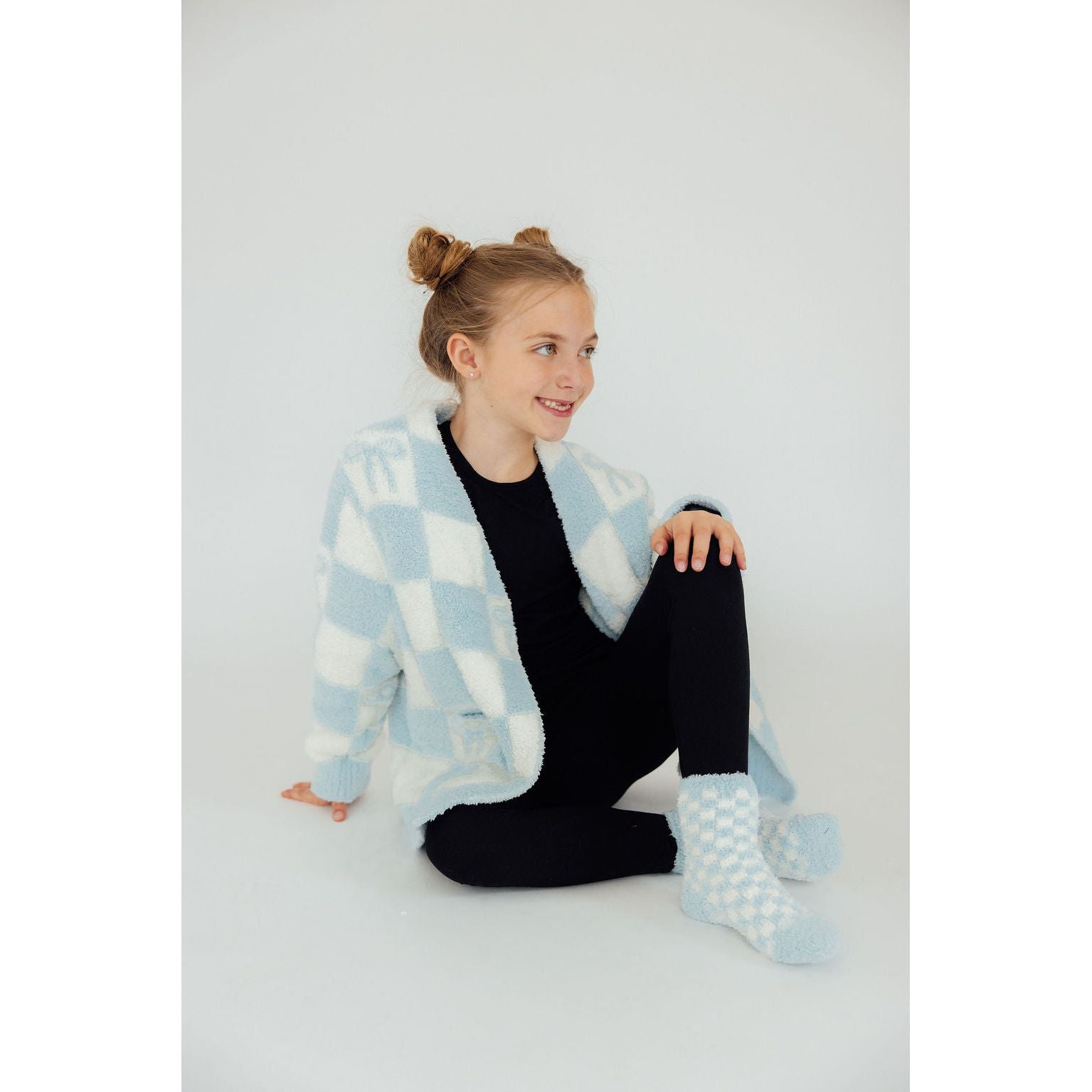 Light Blue Checker Bow Cozy Cardigan