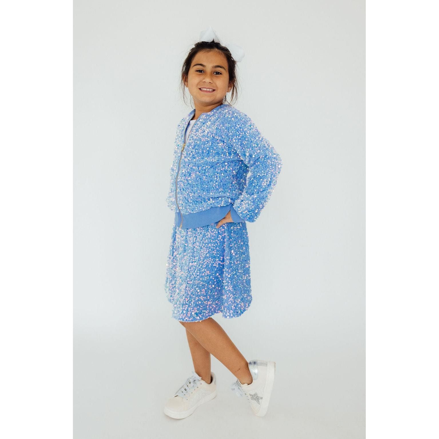 Light Blue Velvet Sequin Twirl Skort