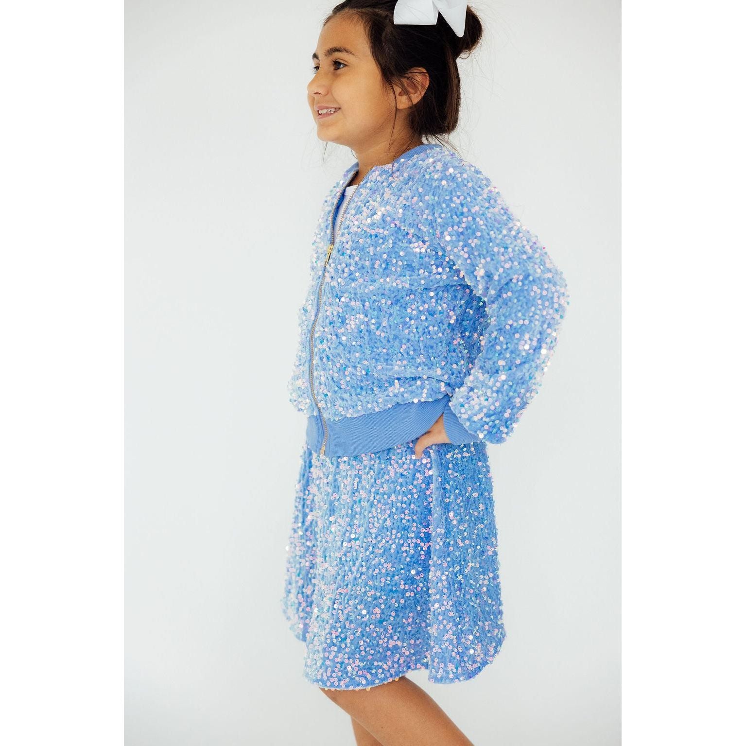 Light Blue Velvet Sequin Twirl Skort