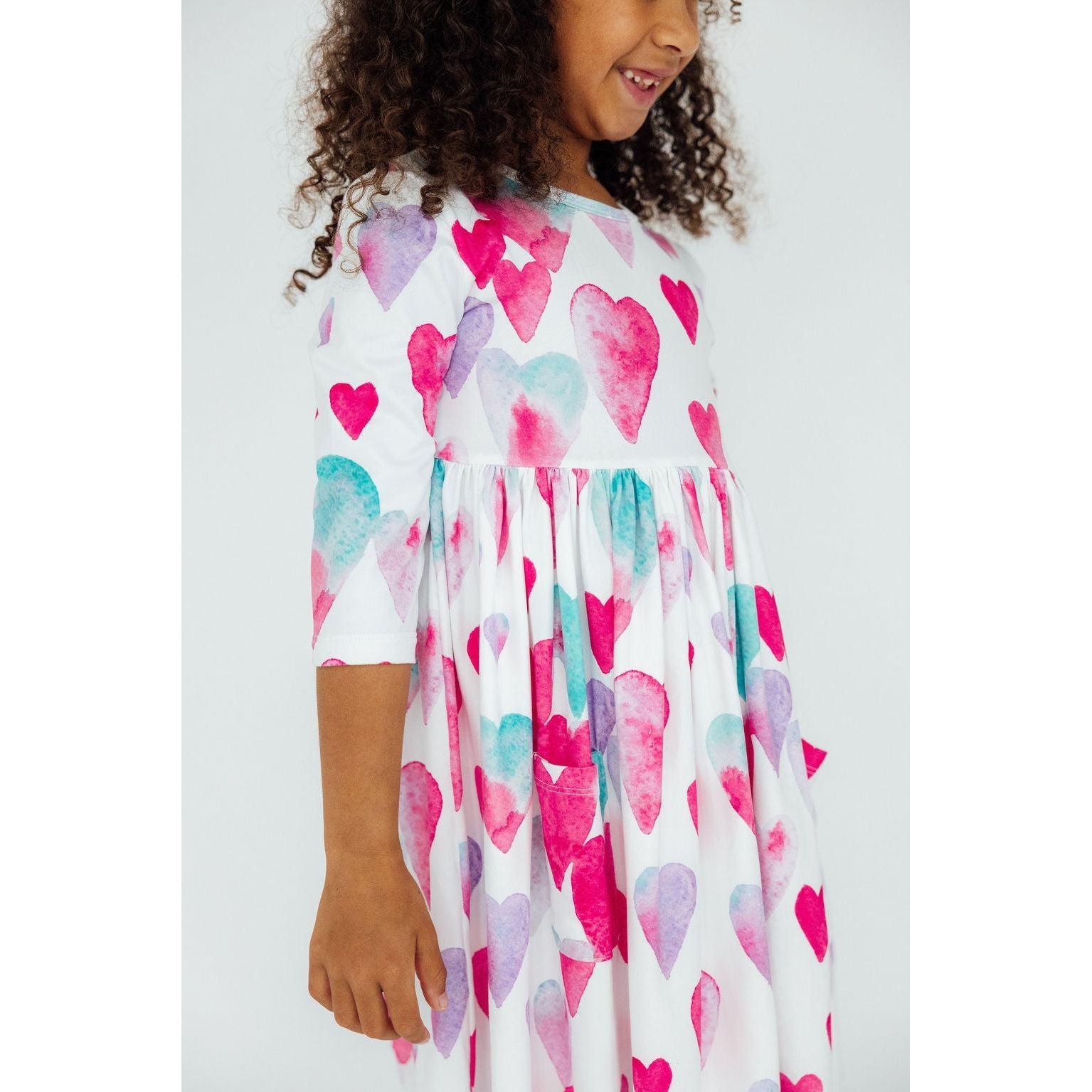 Light Hearted 3/4 Sleeve Pocket Twirl Dress