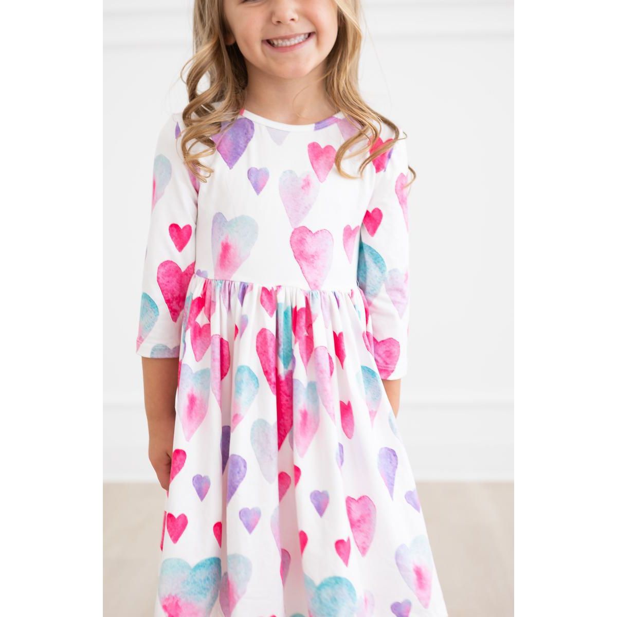 Light Hearted 3/4 Sleeve Pocket Twirl Dress