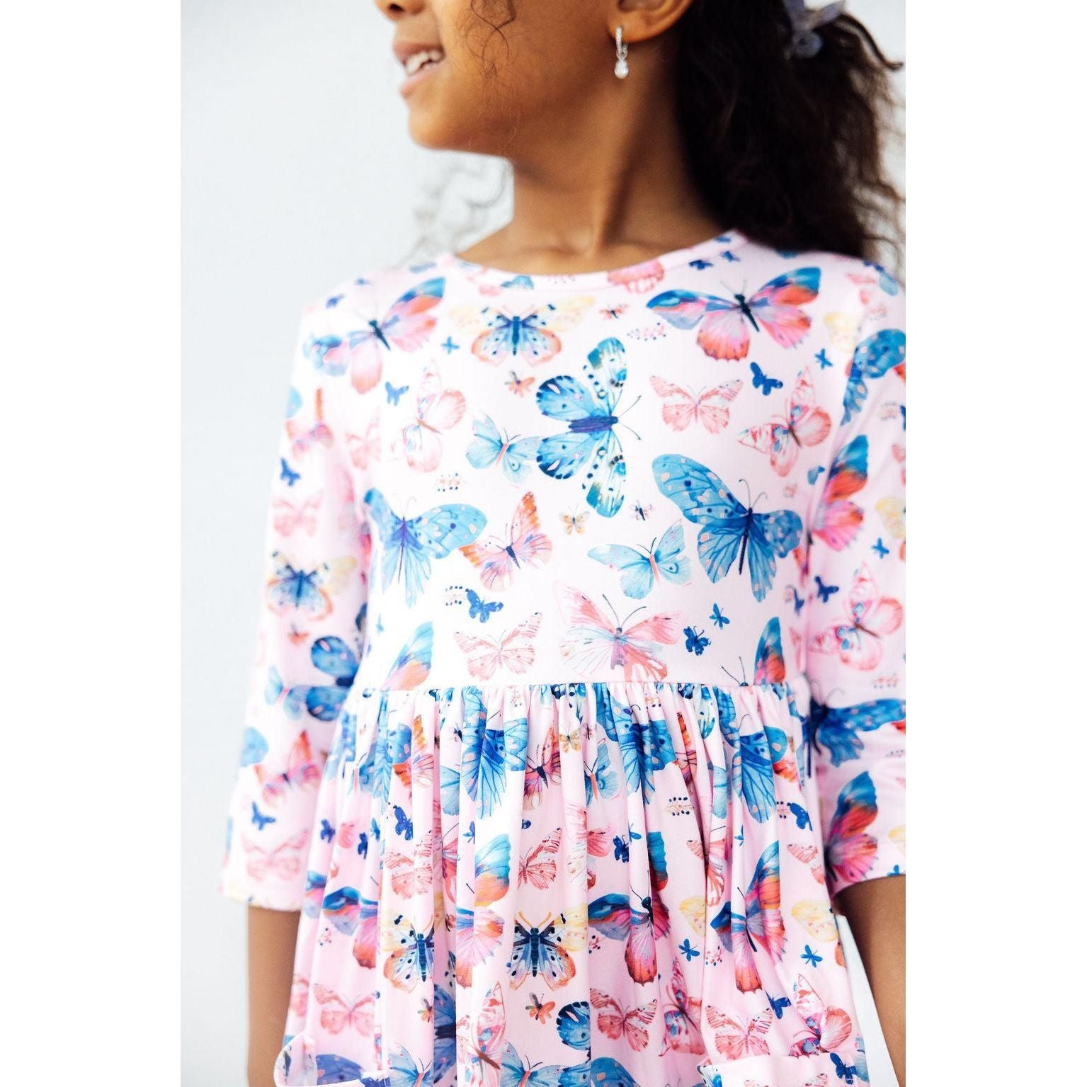 Little Flutters 3/4 Sleeve Pocket Twirl Dress
