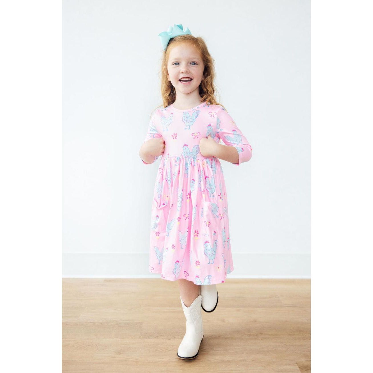 Little Miss Chickie 3/4 Sleeve Pocket Twirl Dress