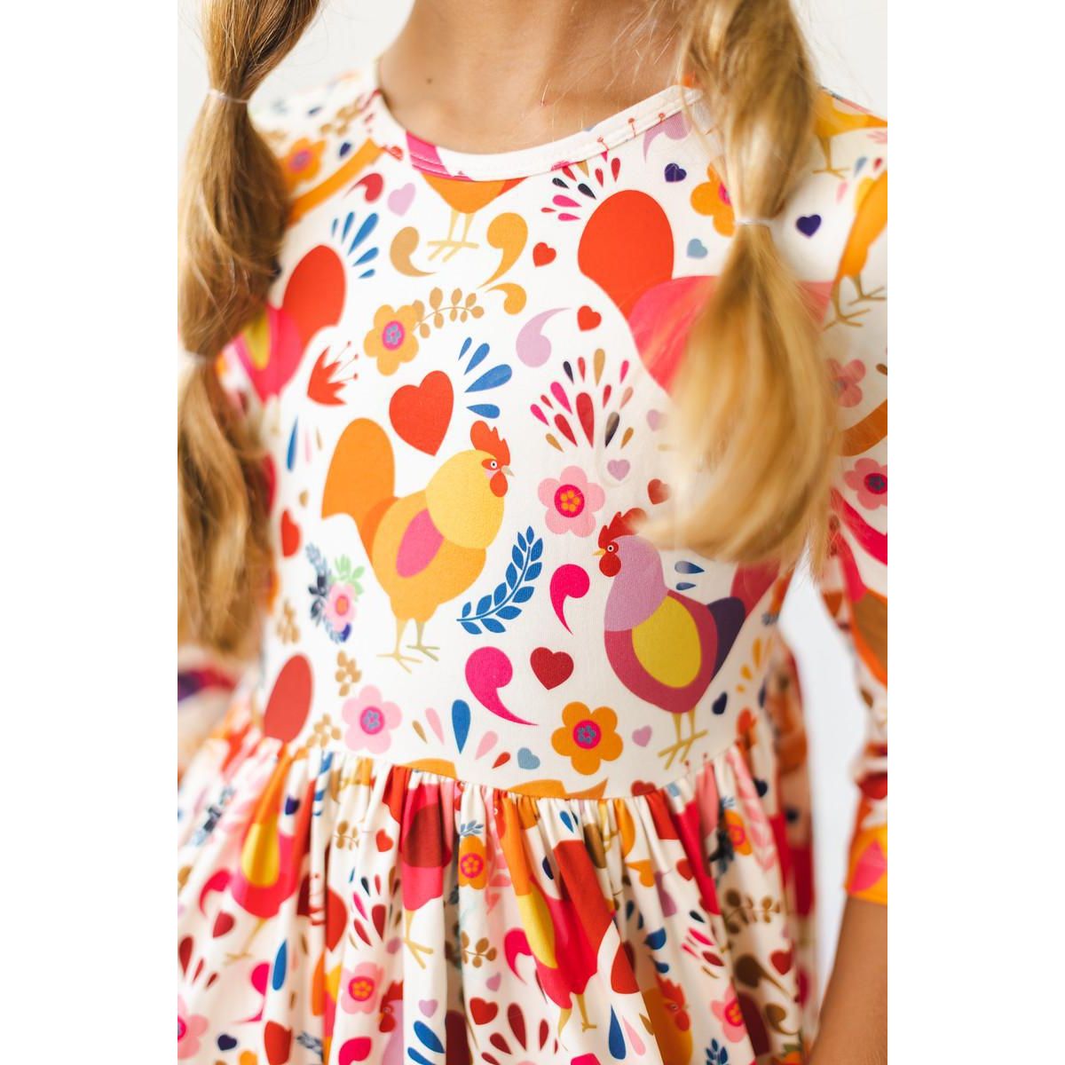 Little Red Hen 3/4 Sleeve Pocket Twirl Dress