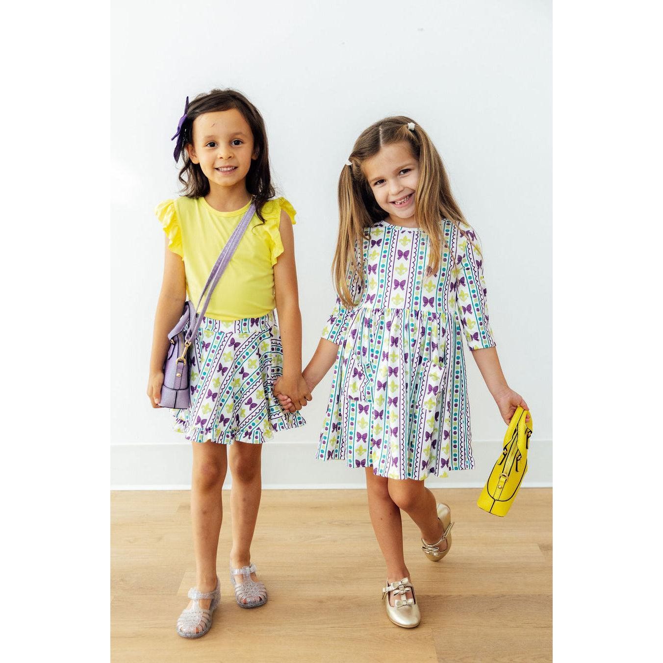 Mardi Gras 3/4 Sleeve Pocket Twirl Dress