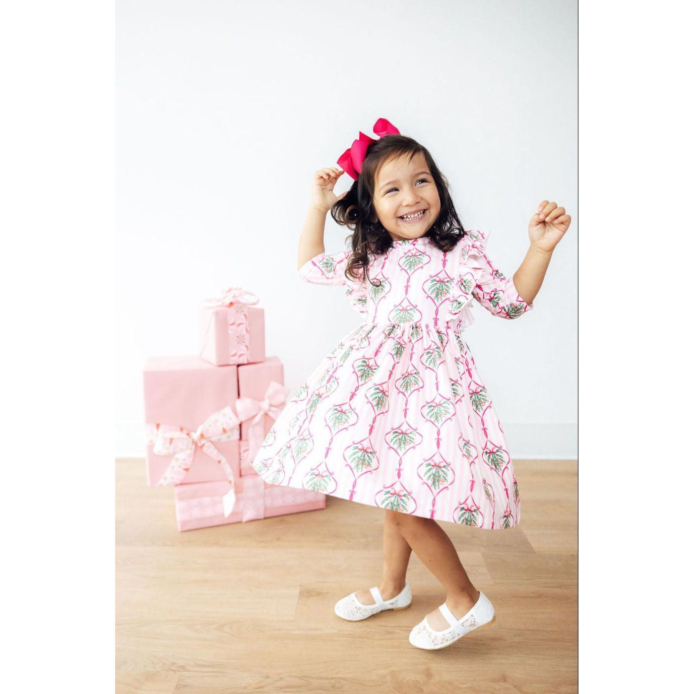 Merry Mistletoe 3/4 Sleeve Ruffle Twirl Dress