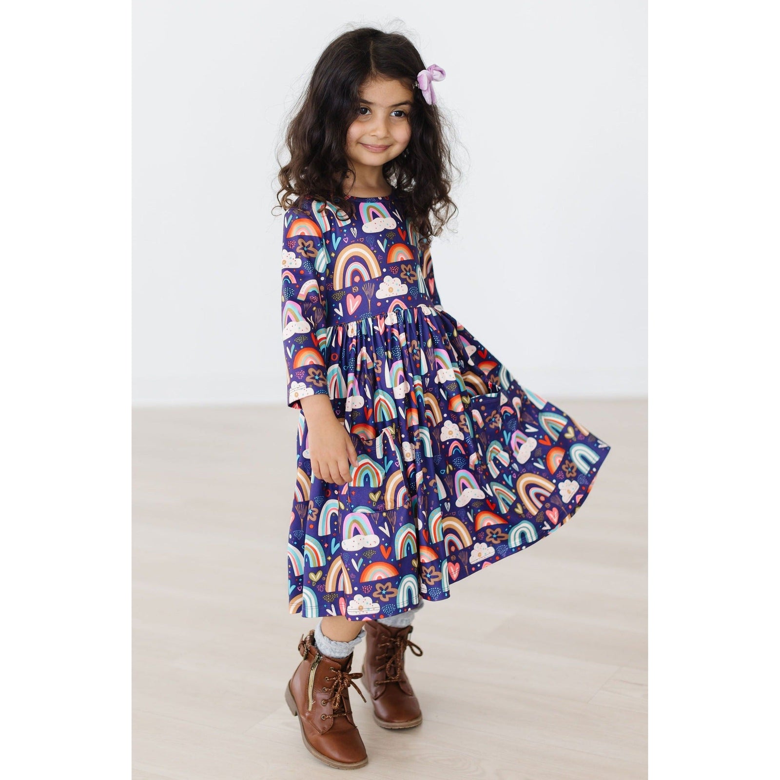 Midnight Rainbow 3/4 Sleeve Pocket Twirl Dress