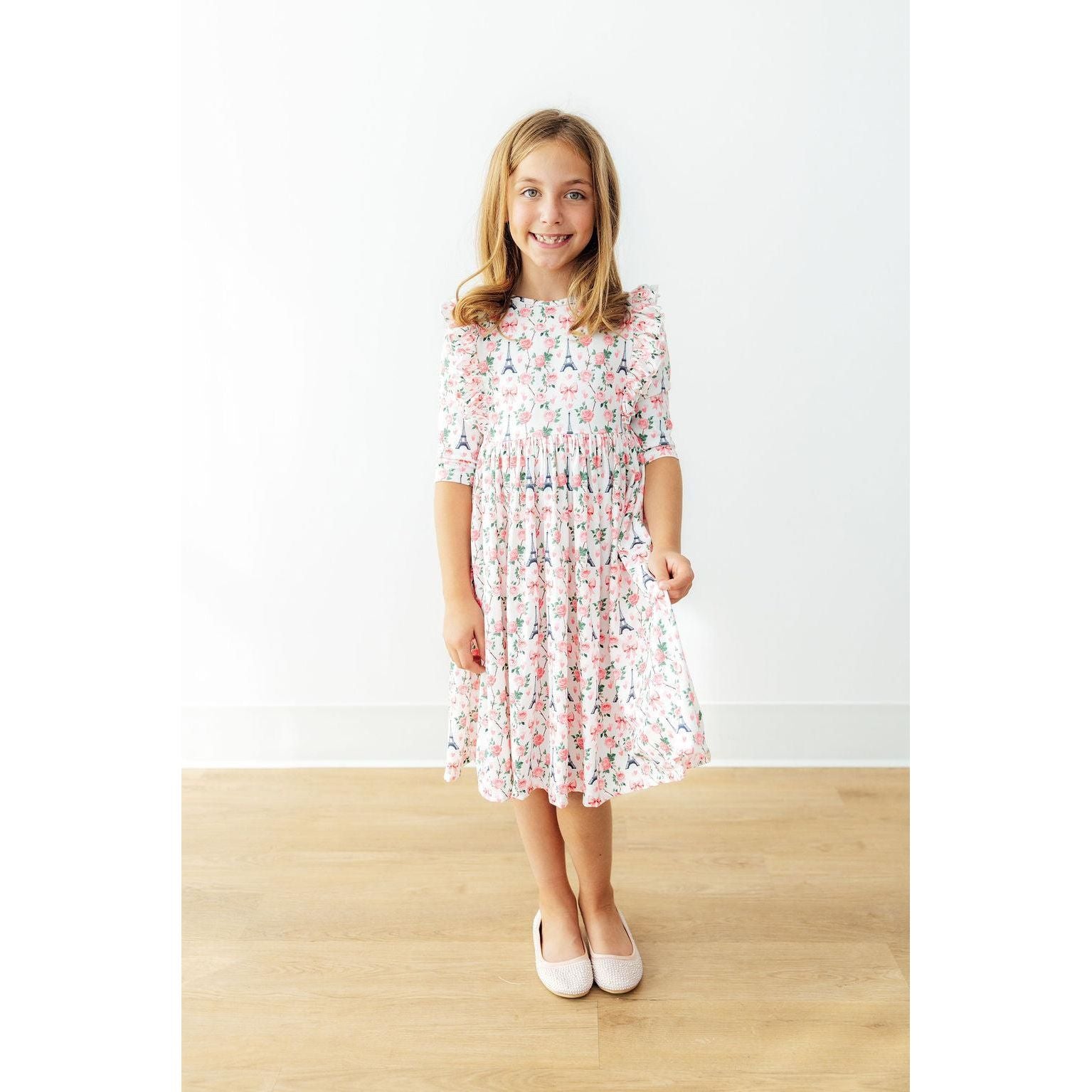 Mila in Paris 3/4 Sleeve Ruffle Twirl Dress