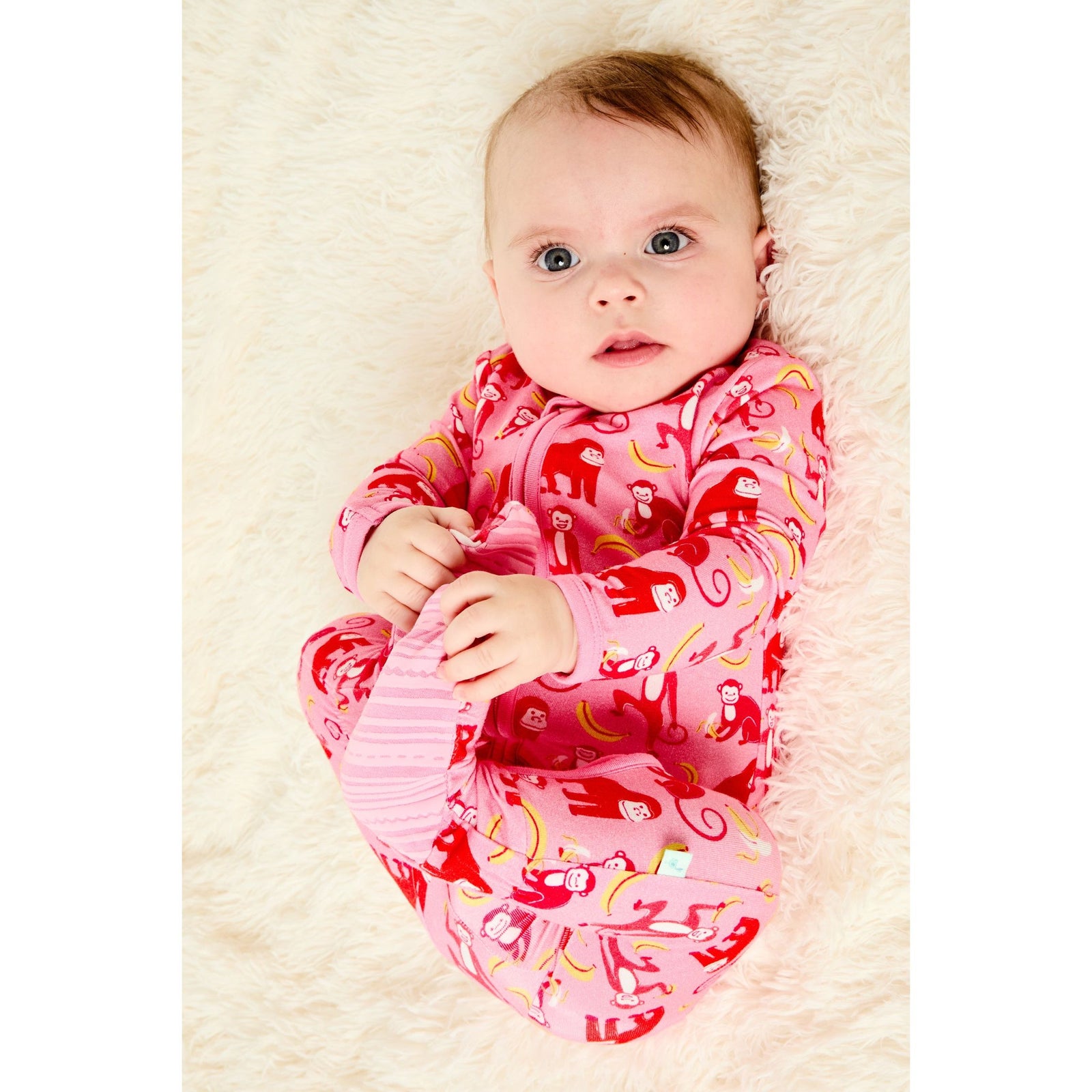 Soft & Stretchy Zipper Footie - Monkeying Around Pink