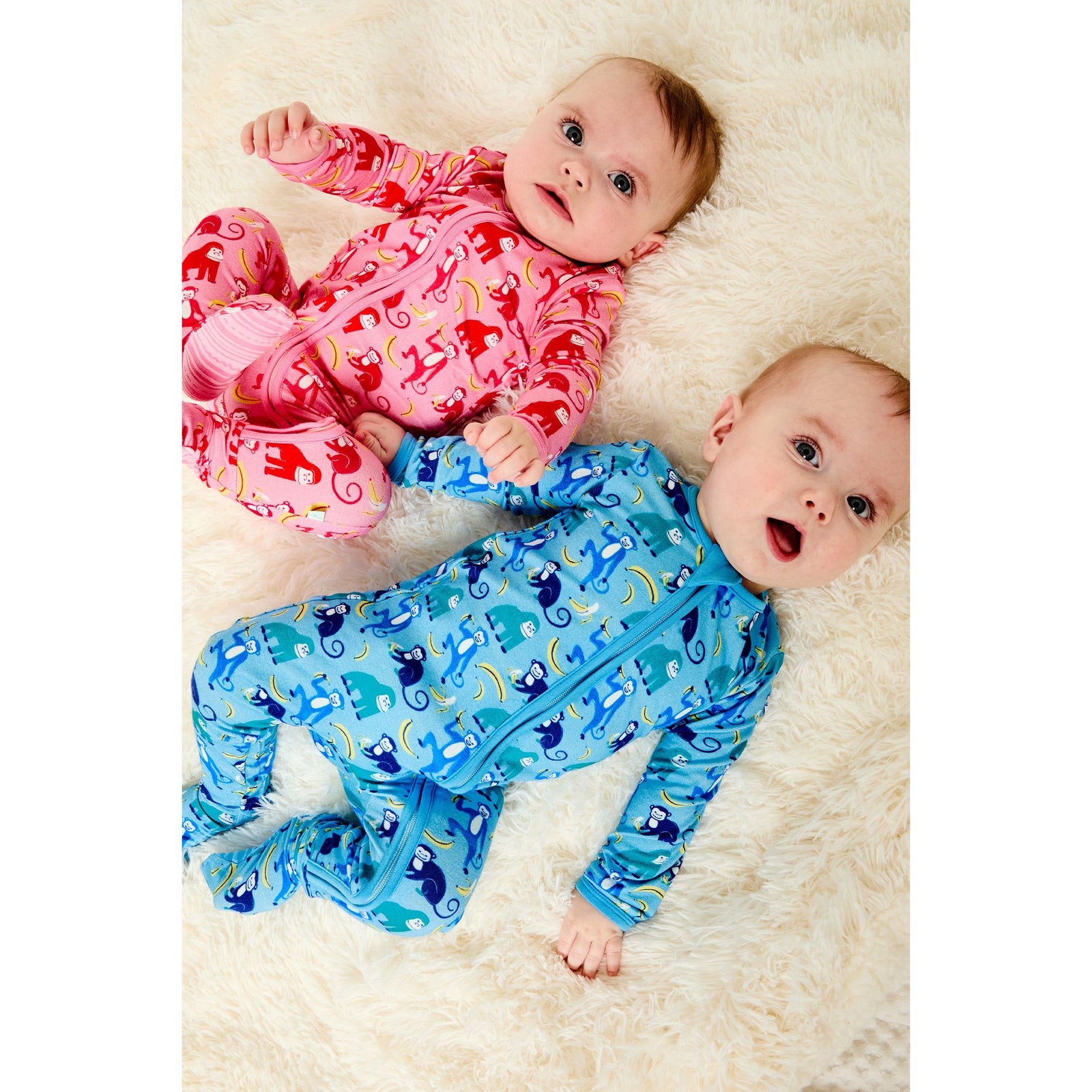 Soft & Stretchy Zipper Footie - Monkeying Around Blue