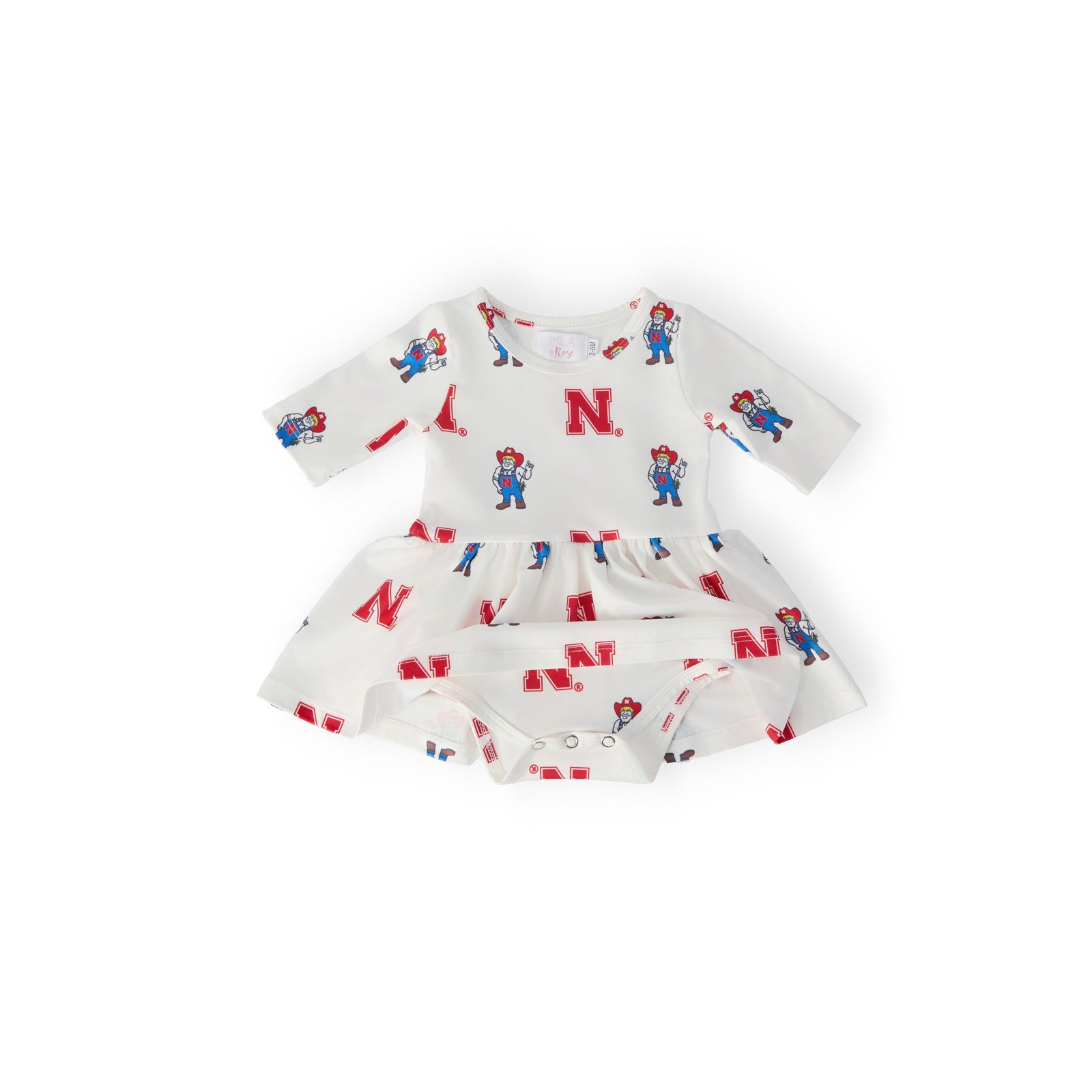 Nebraska White Herbie Husker 3/4 Sleeve Twirl Bodysuit