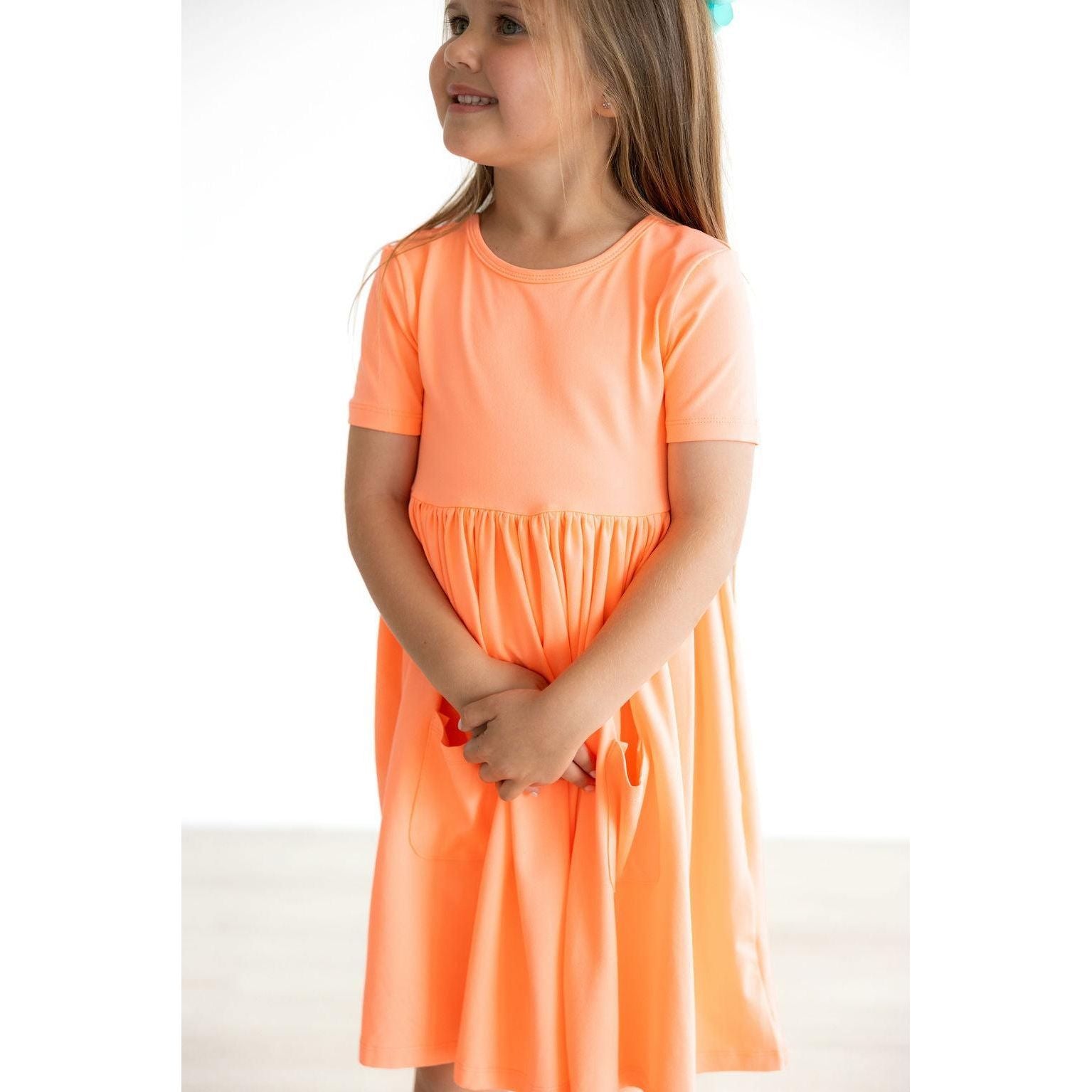 Neon Coral S/S Pocket Twirl Dress