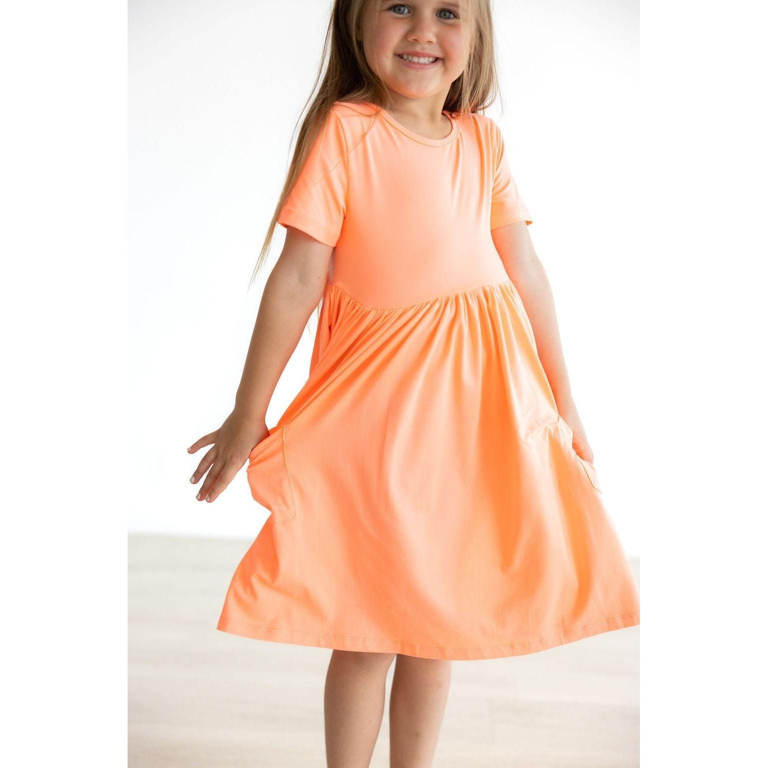 Neon Coral S/S Pocket Twirl Dress