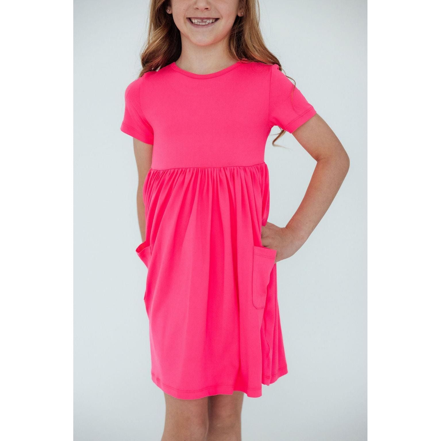 Neon Pink S/S Pocket Twirl Dress