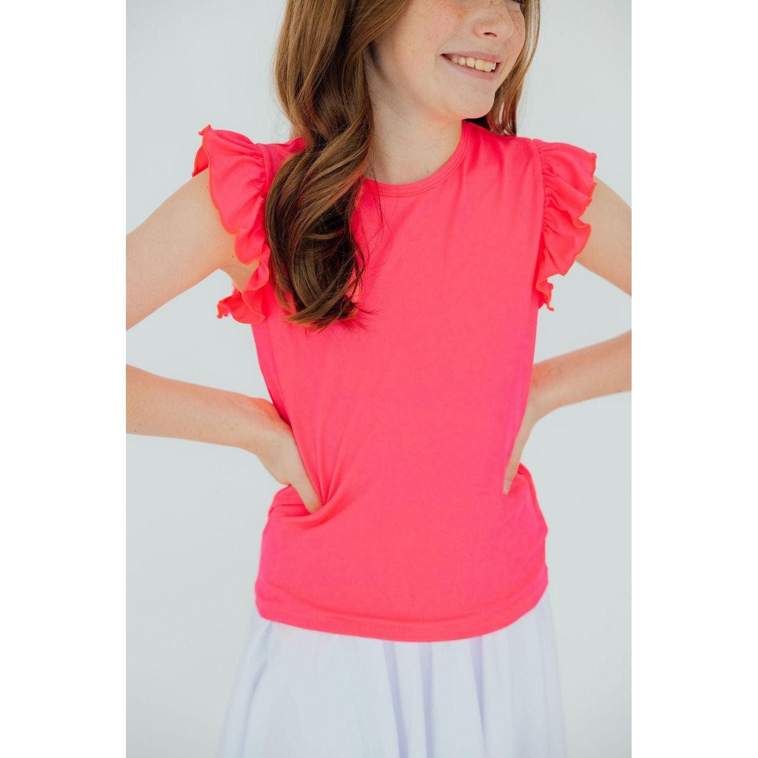 Neon Pink S/S Ruffle Tee
