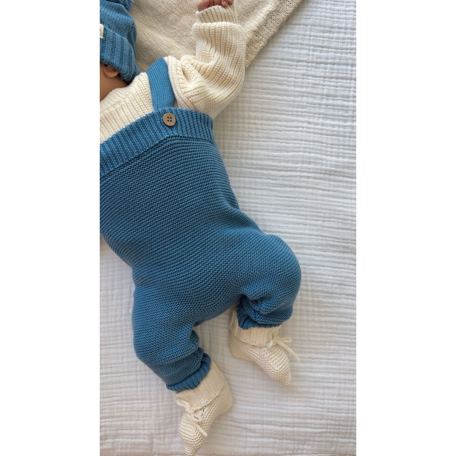 High-Waisted Knit Suspenders - Denim Blue