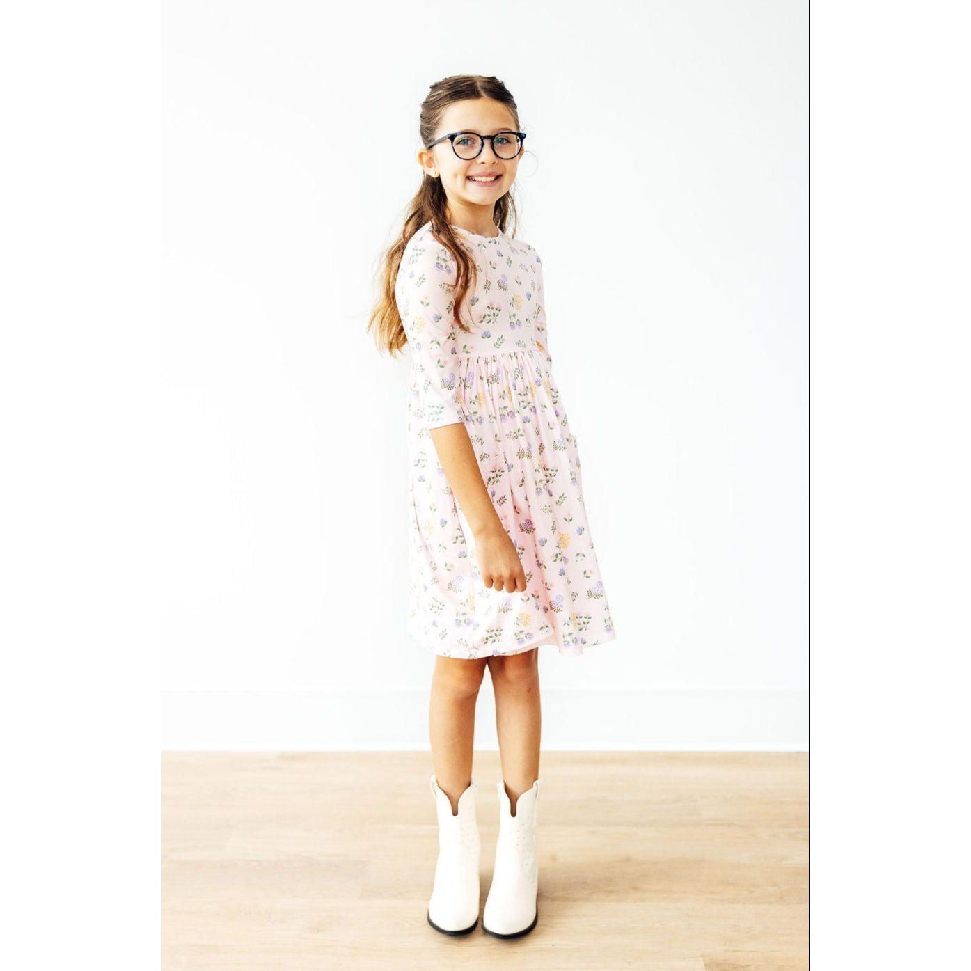 Pastel Petals 3/4 Sleeve Pocket Twirl Dress