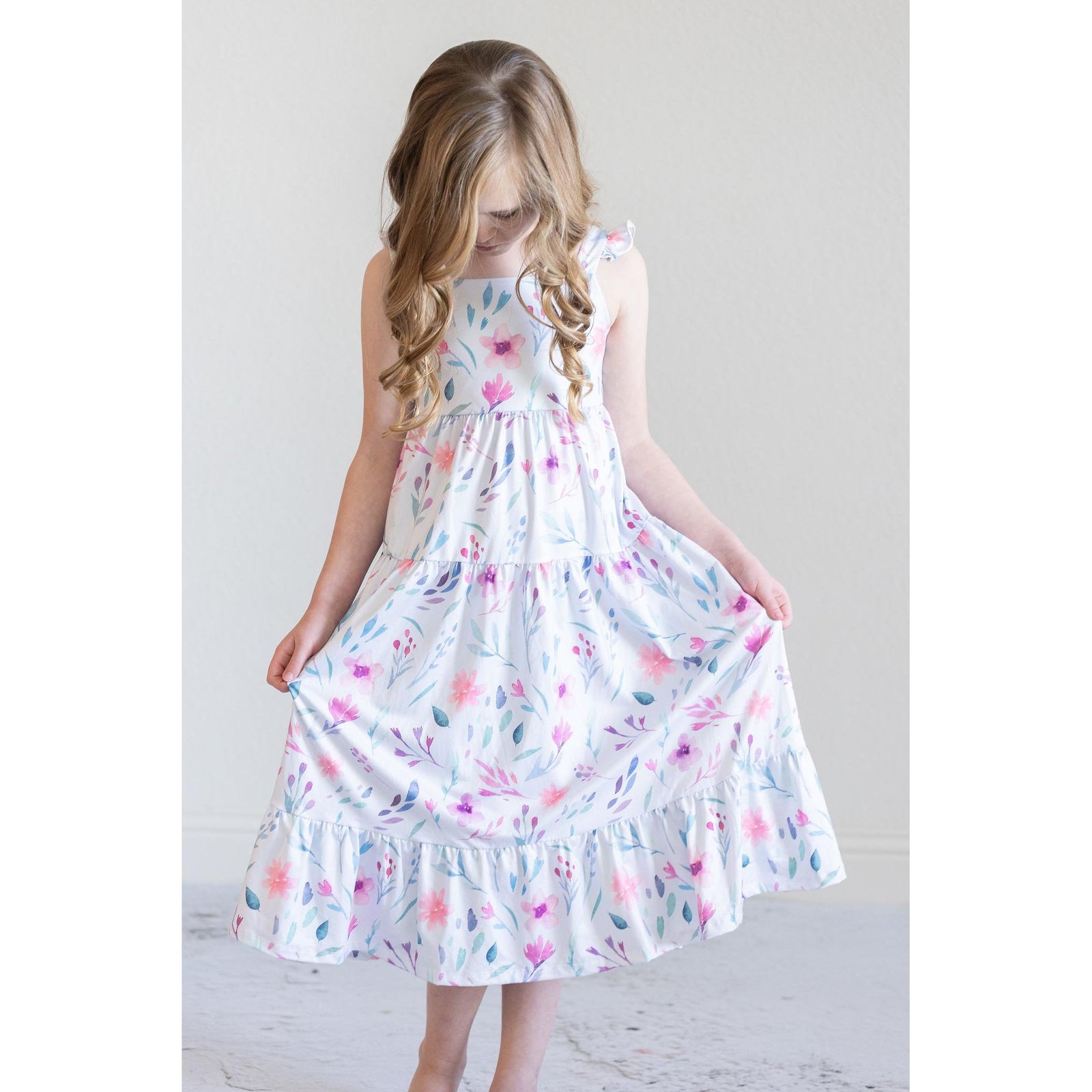 Pastel Wildflowers Ruffle Maxi Dress