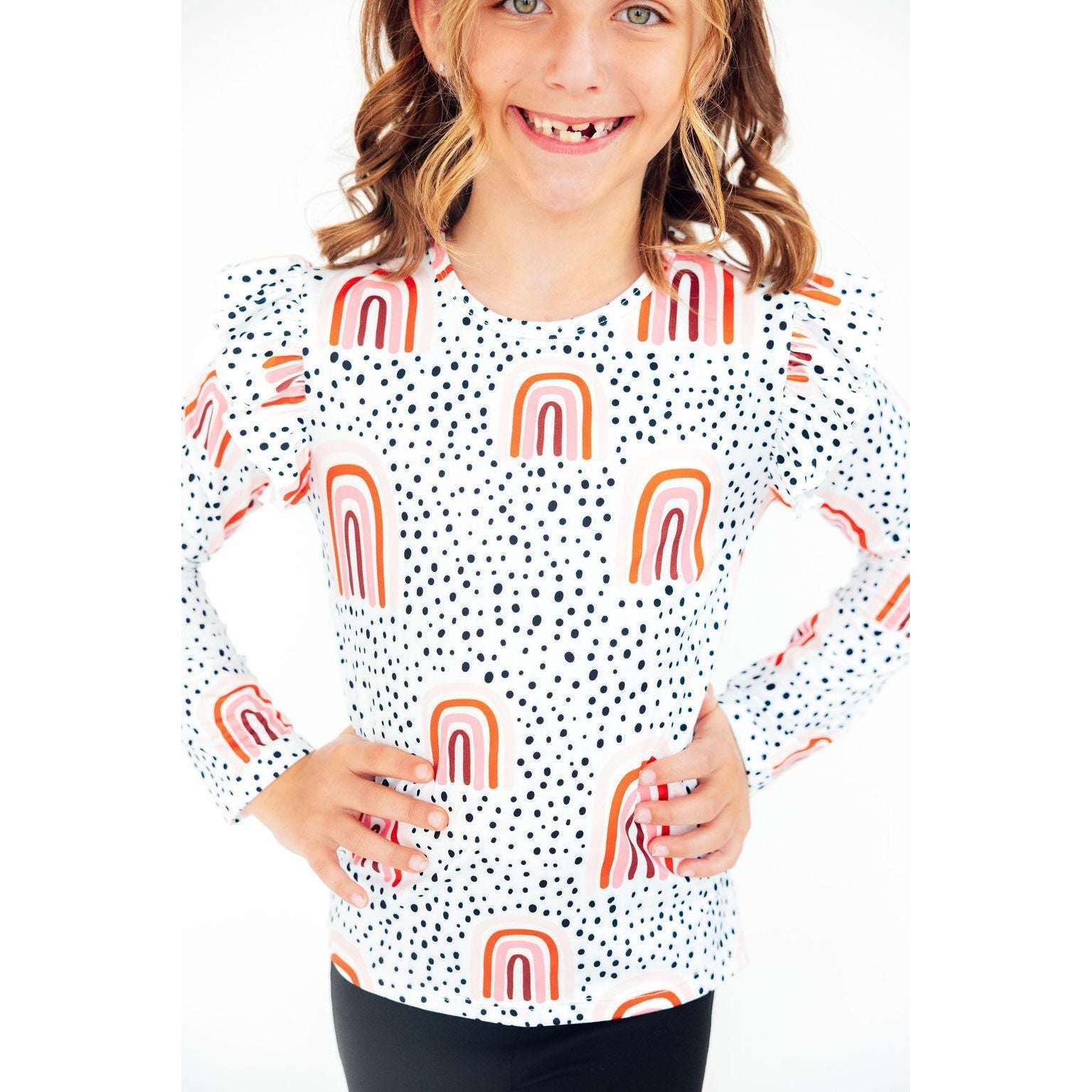 Peach Rainbow L/S Ruffle Tee