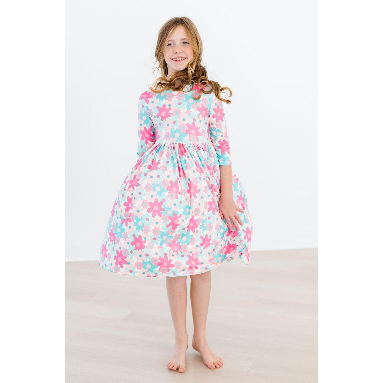 Petal Perfection 3/4 Sleeve Pocket Twirl Dress