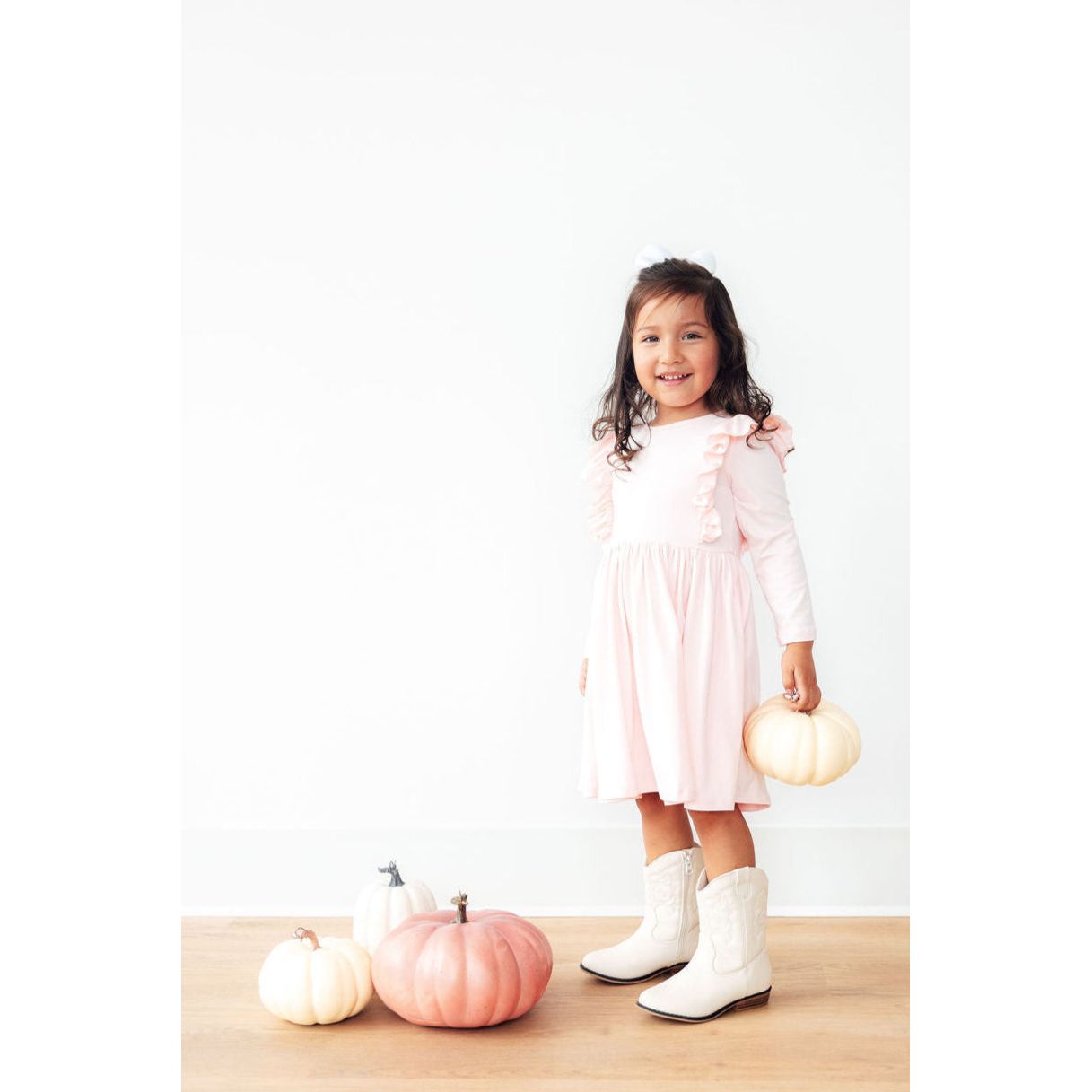 Petal Pink L/S Ruffle Twirl Dress