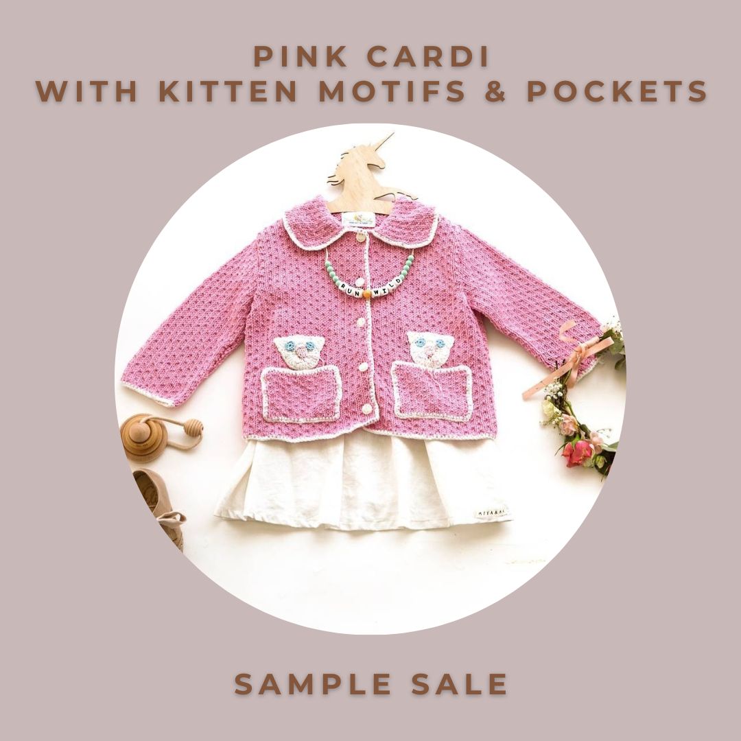 Pink Cardi with Kitten Motifs & Pockets