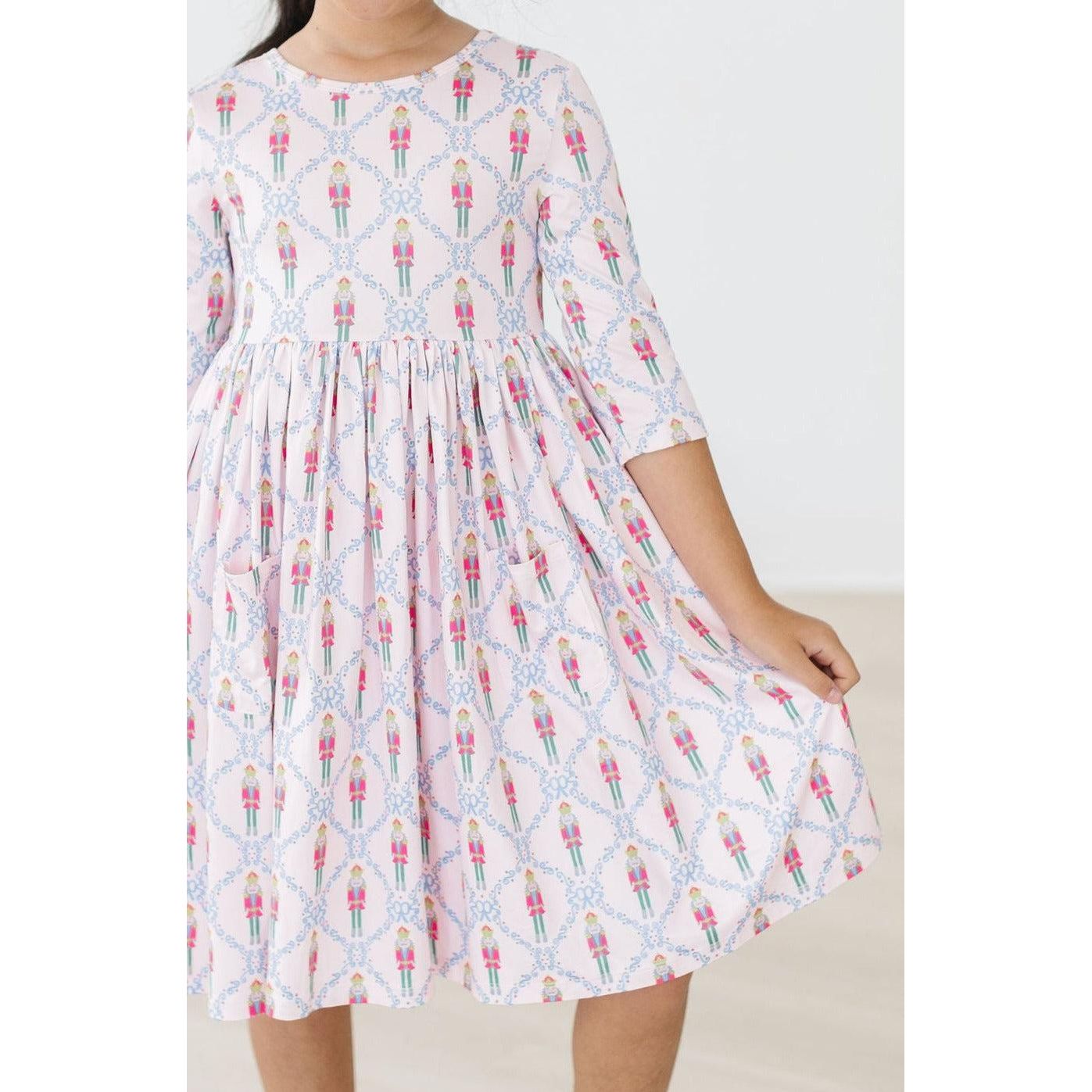 Pink Nutcracker 3/4 Sleeve Pocket Twirl Dress