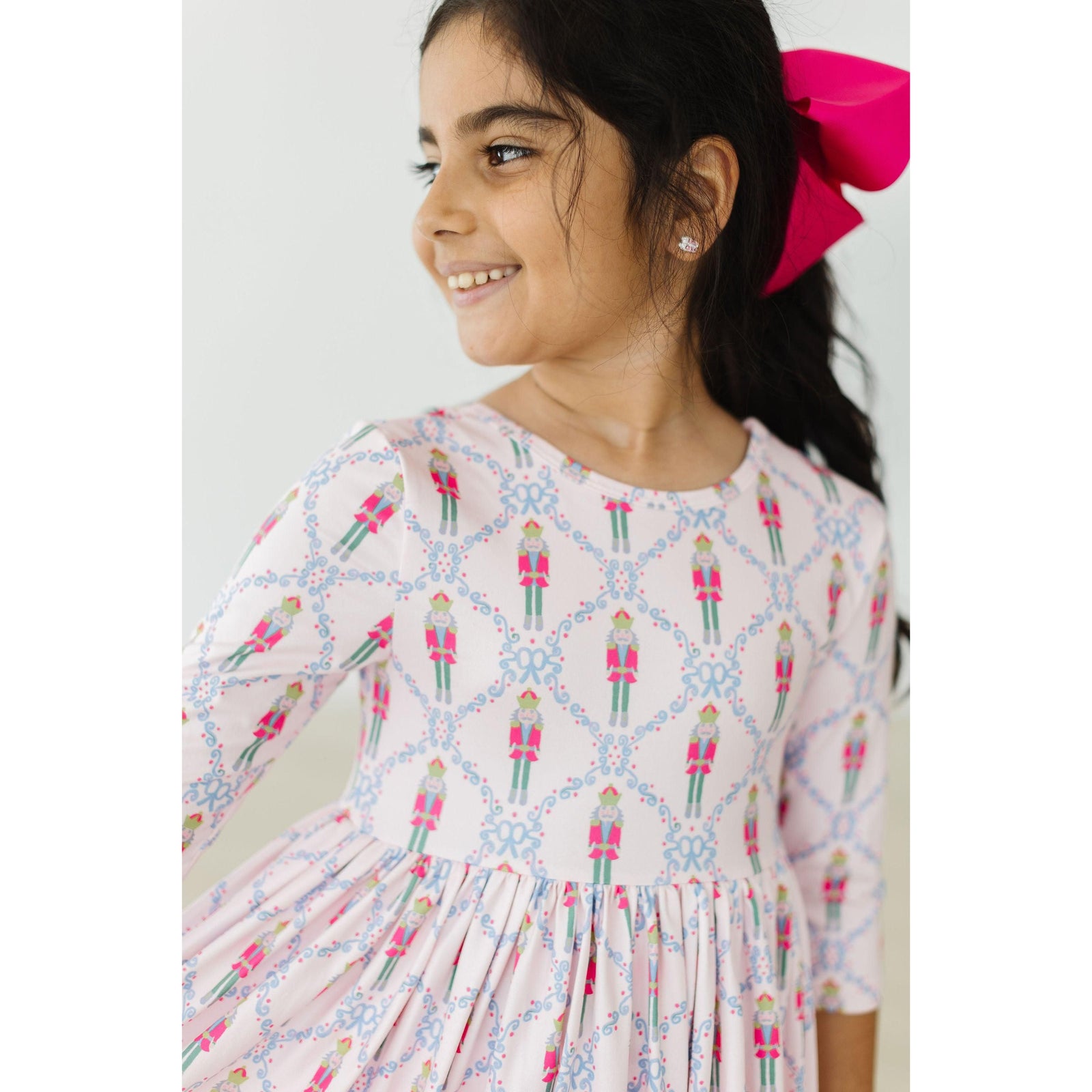 Pink Nutcracker 3/4 Sleeve Pocket Twirl Dress
