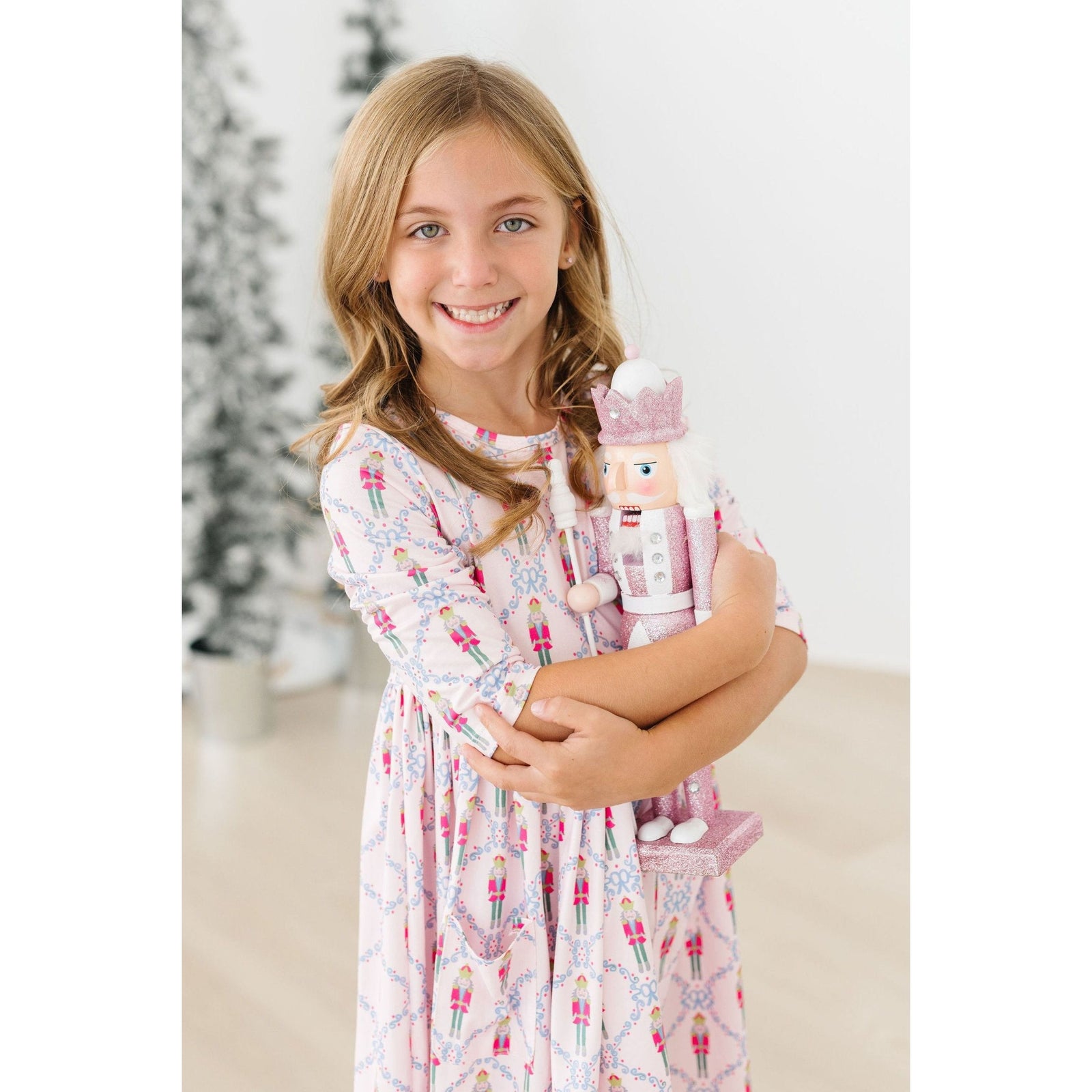 Pink Nutcracker 3/4 Sleeve Pocket Twirl Dress
