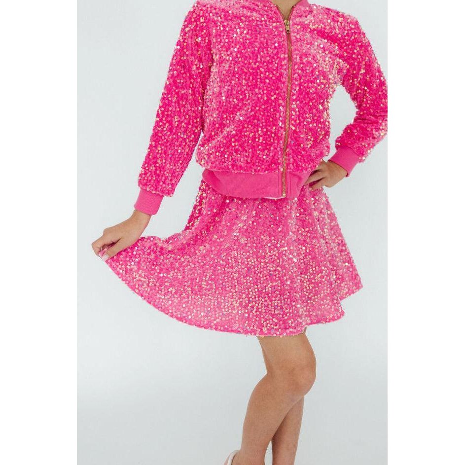 Pink Velvet Sequin Twirl Skort