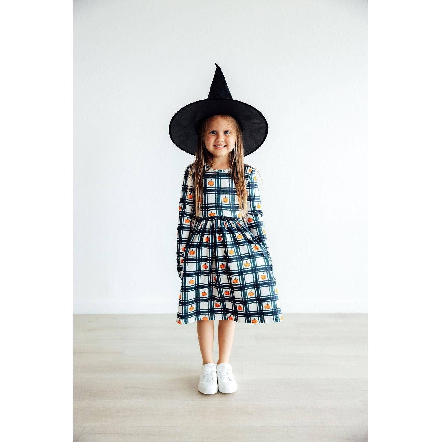 Plaid Pumpkins L/S Pocket Twirl Dress