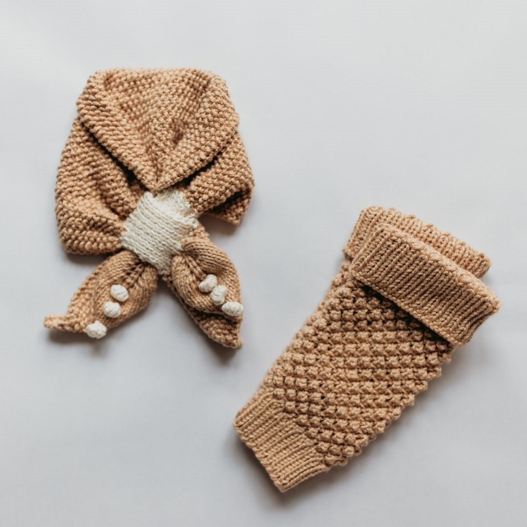 Hand-Knit Leaf Neck Scarf and Leg Warmers Set