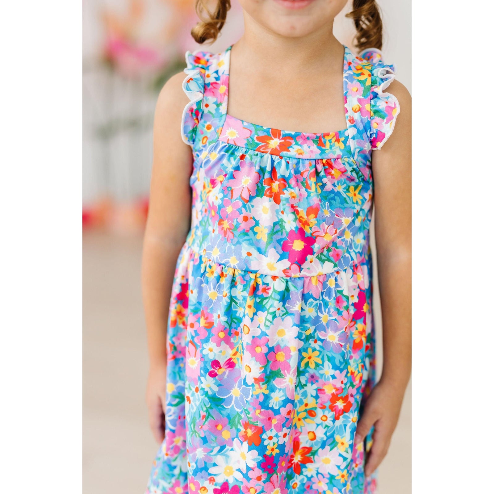 Preppy Floral Ruffle Cross Back Dress