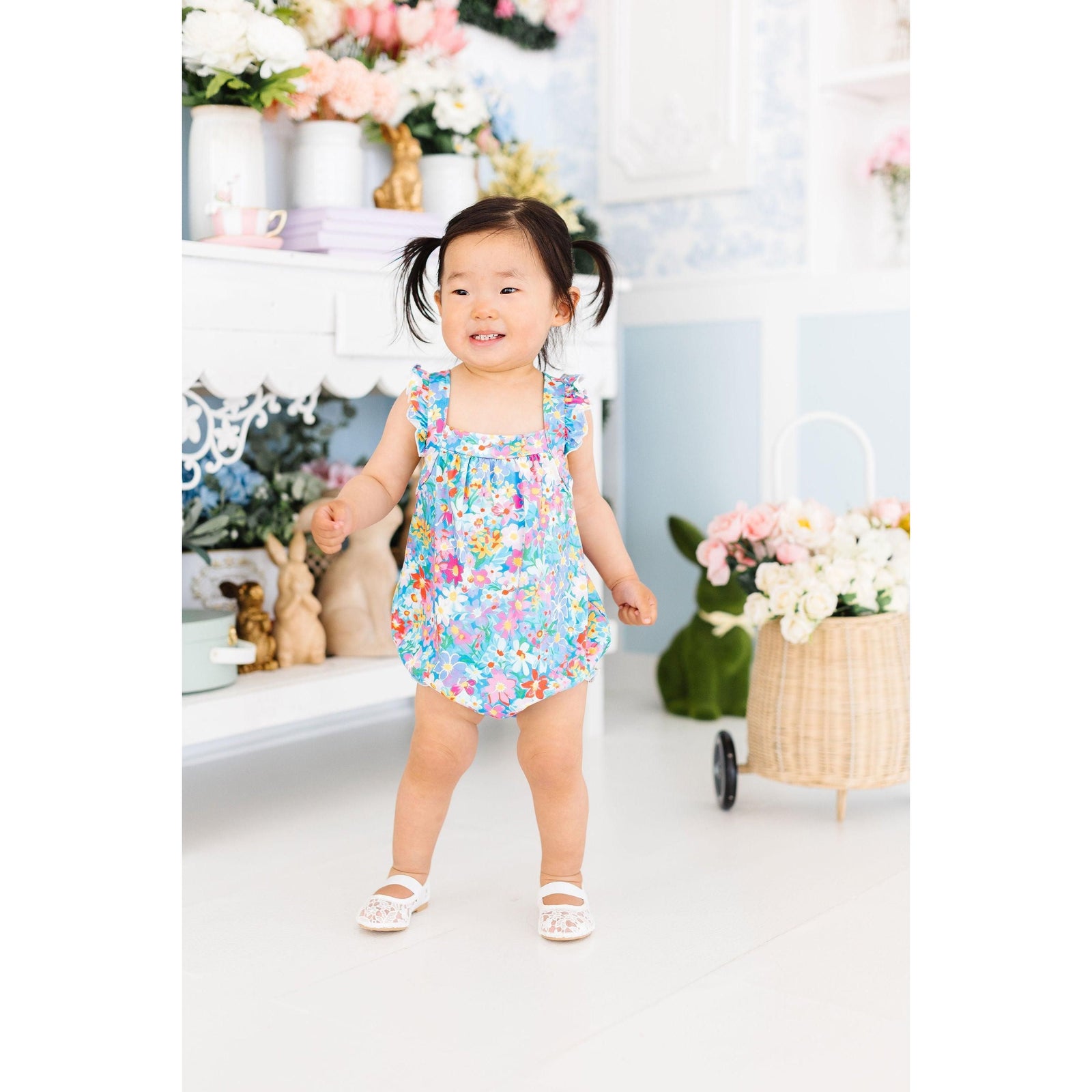 Preppy Floral Ruffle Cross Back Romper