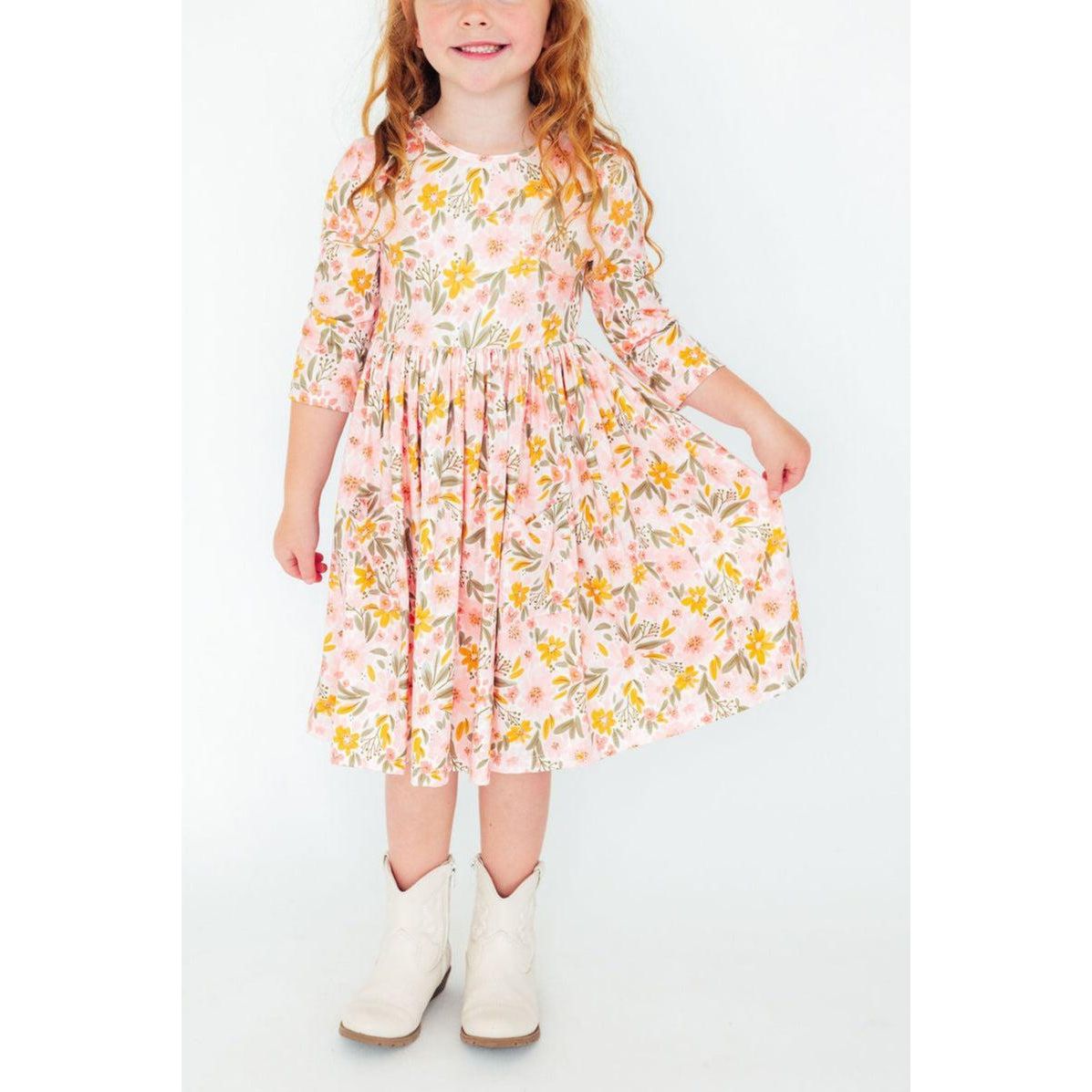 Pretty Peachy 3/4 Sleeve Pocket Twirl Dress