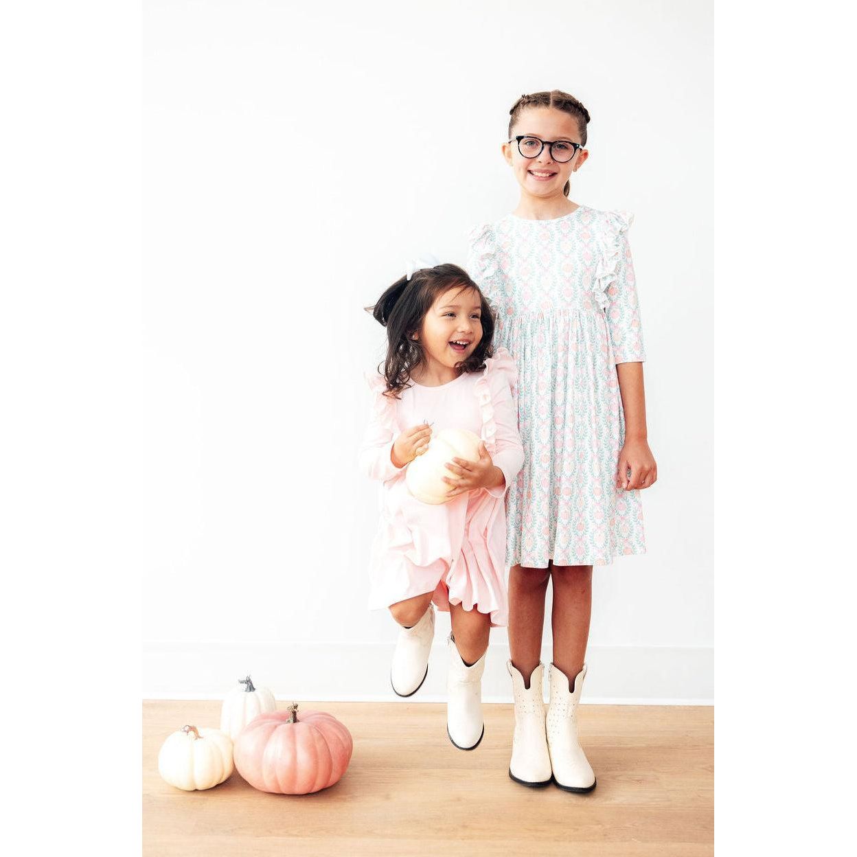 Pumpkin Kisses, Harvest Wishes 3/4 Sleeve Ruffle Twirl Dress
