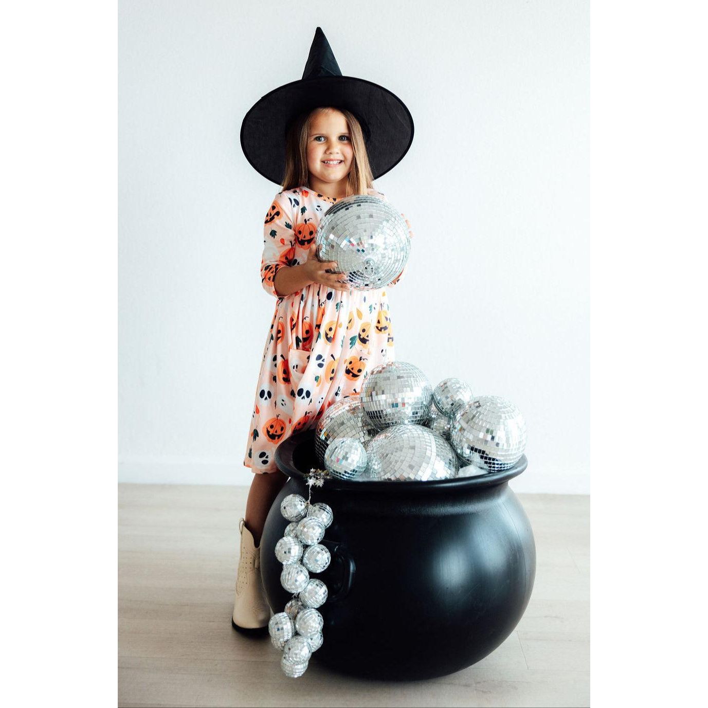 Pumpkin Peekaboo 3/4 Sleeve Pocket Twirl Dress