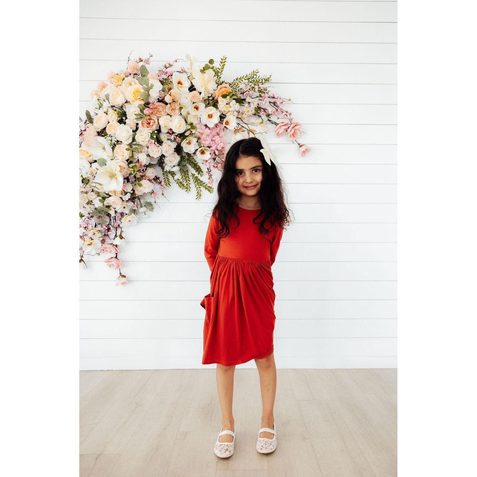 Pumpkin Spice 3/4 Sleeve Pocket Twirl Dress