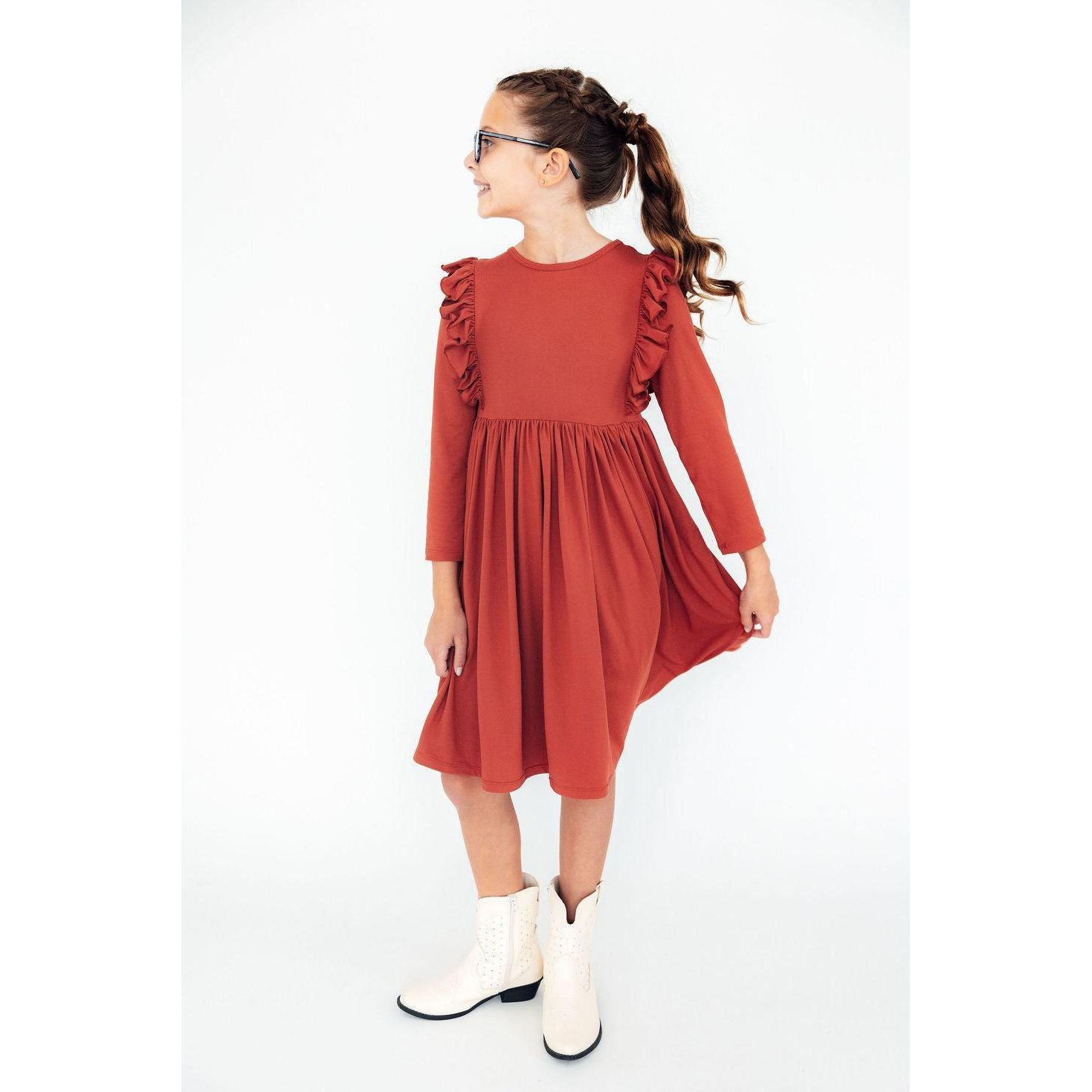 Pumpkin Spice L/S Ruffle Twirl Dress