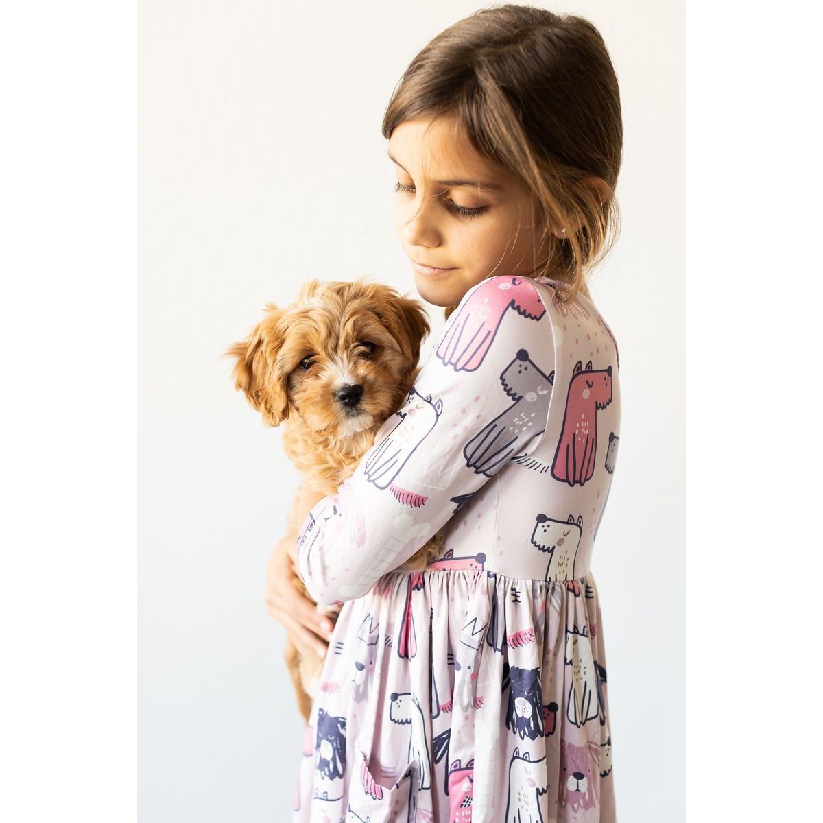 Puppy Party 3/4 Sleeve Pocket Twirl Dress