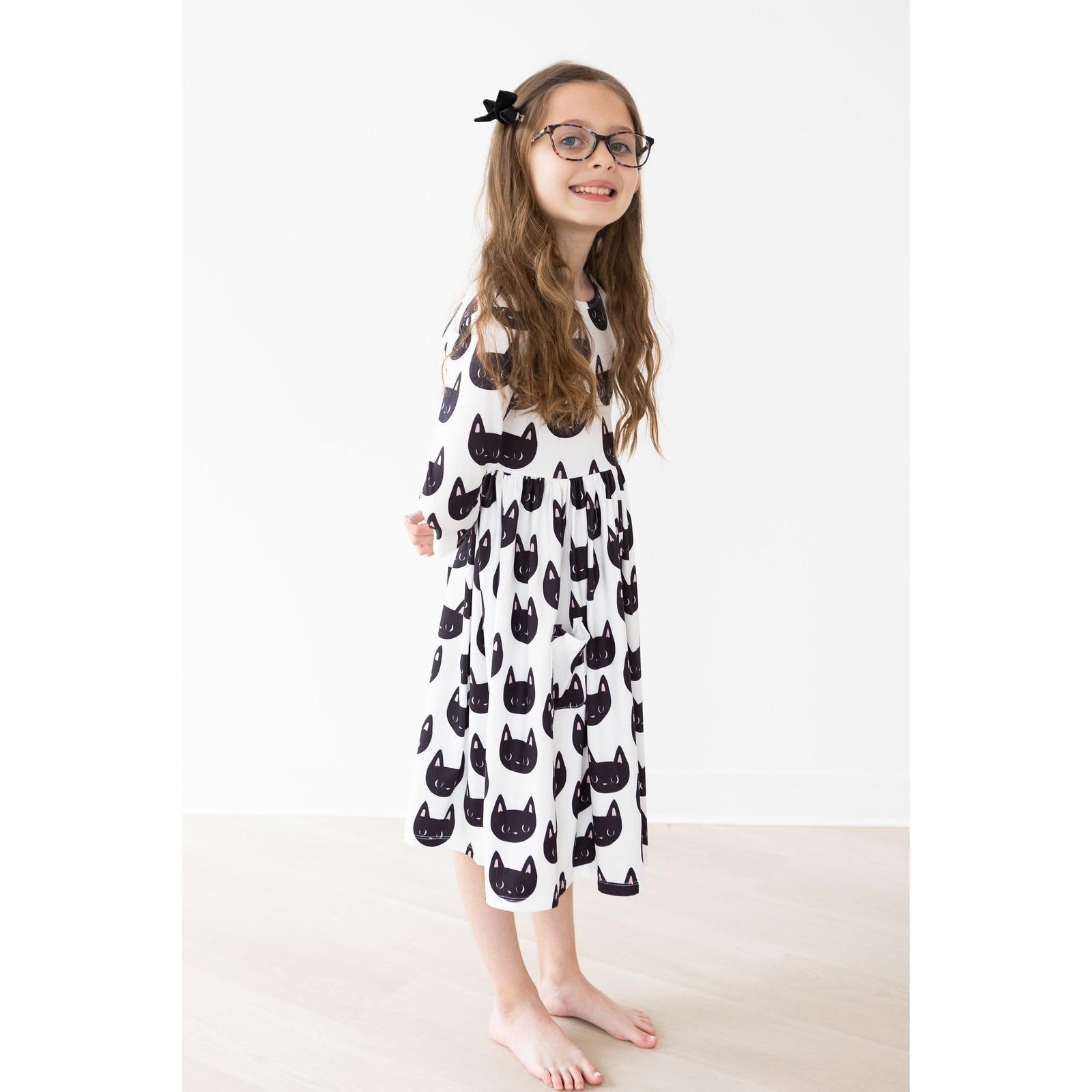 Purrfect 3/4 Sleeve Pocket Twirl Dress